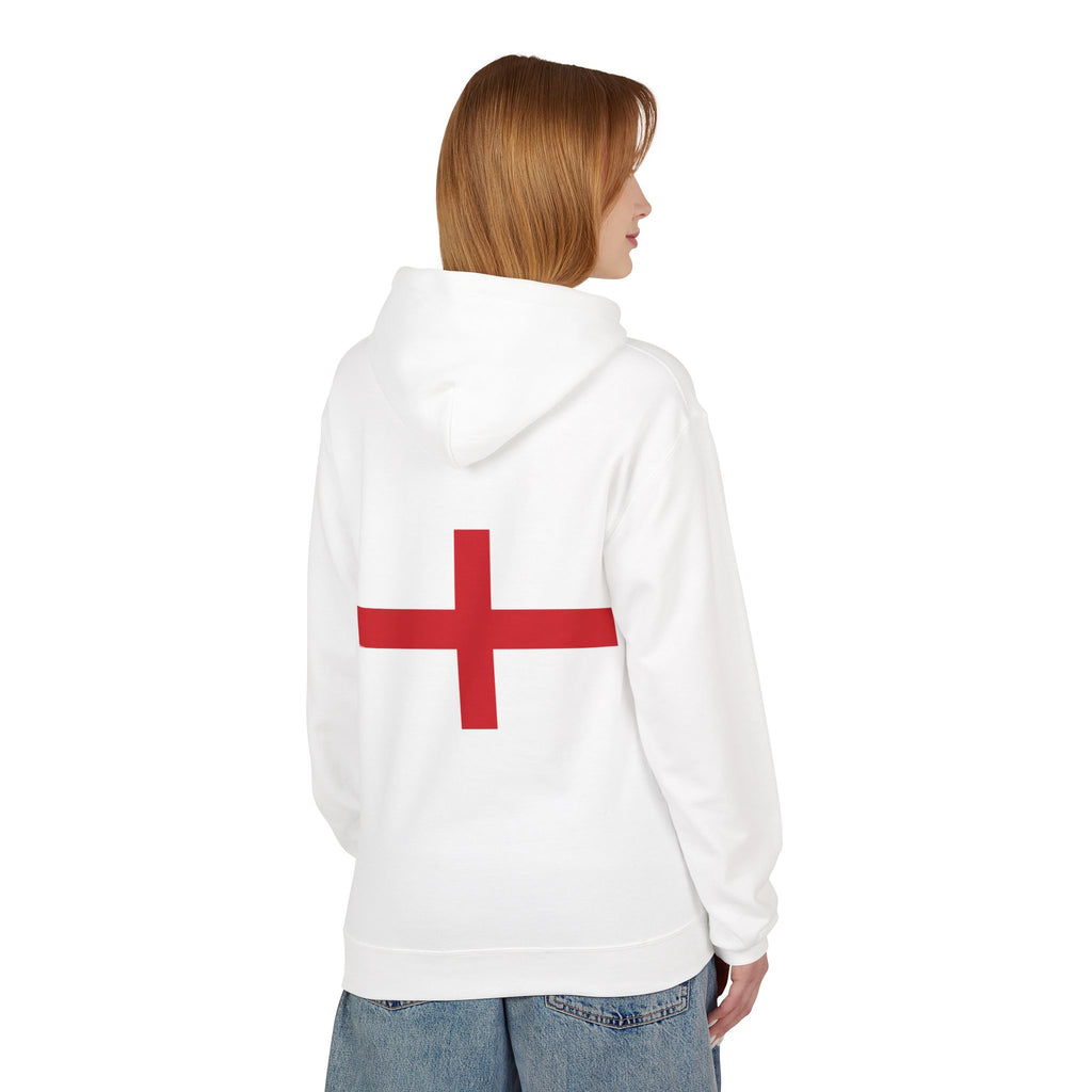 England Flag Hoodie — Minimal Red Cross Football/Patriot Pride Pullover