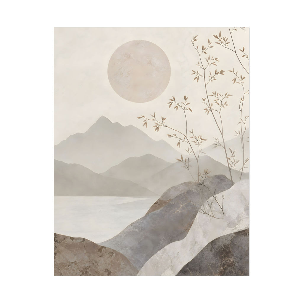 Rolled Poster — Serene Ink Mountain Landscape Wall Art
