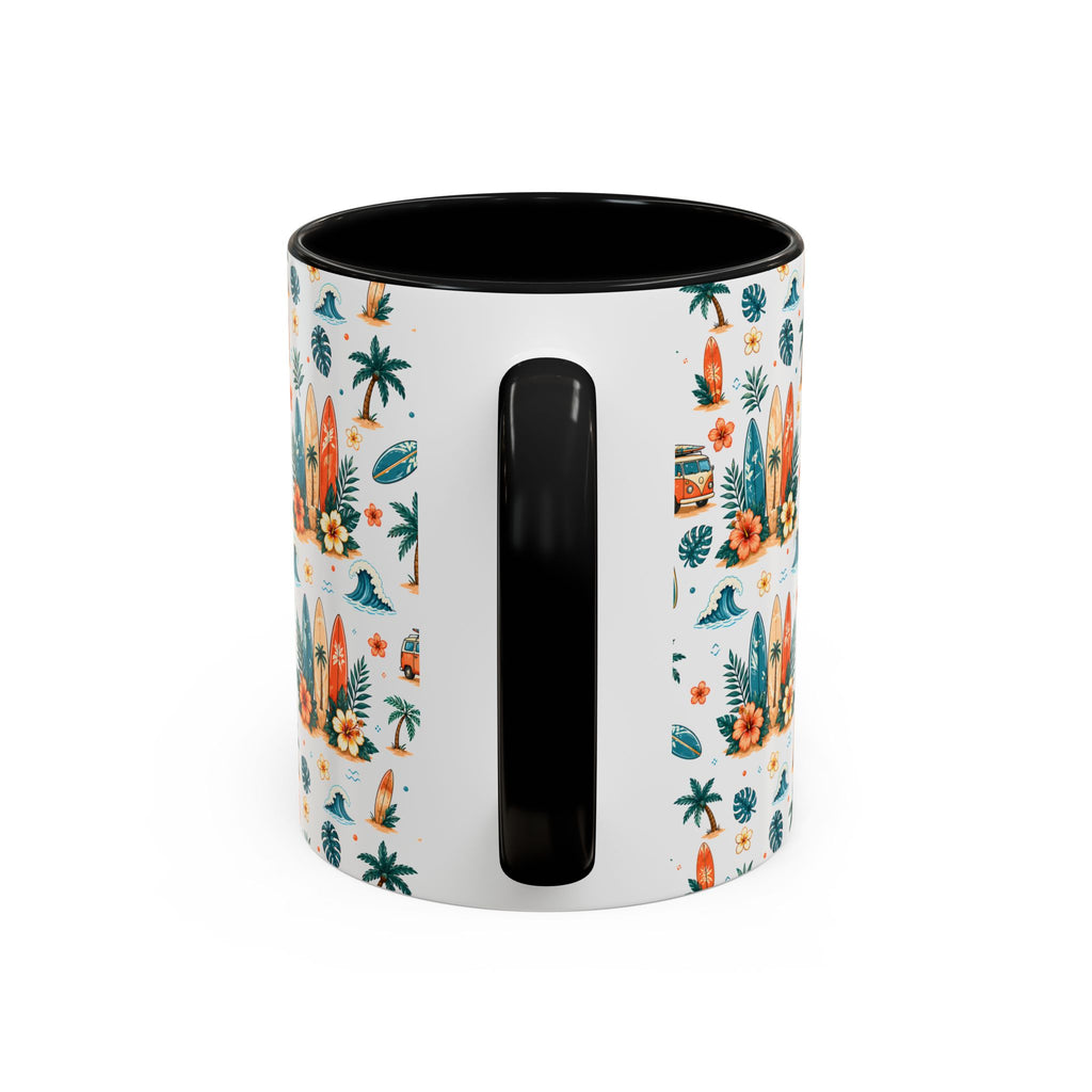 Surfboard & Palm Accent Coffee Mug — Tropical Beach Pattern 11/15oz