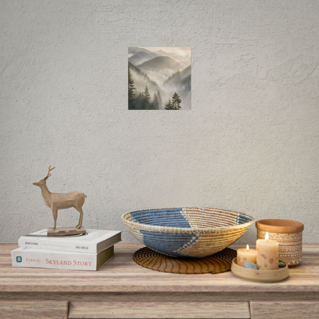 Mist-Filled Mountain Forest Rolled Poster — Serene Nature Wall Art