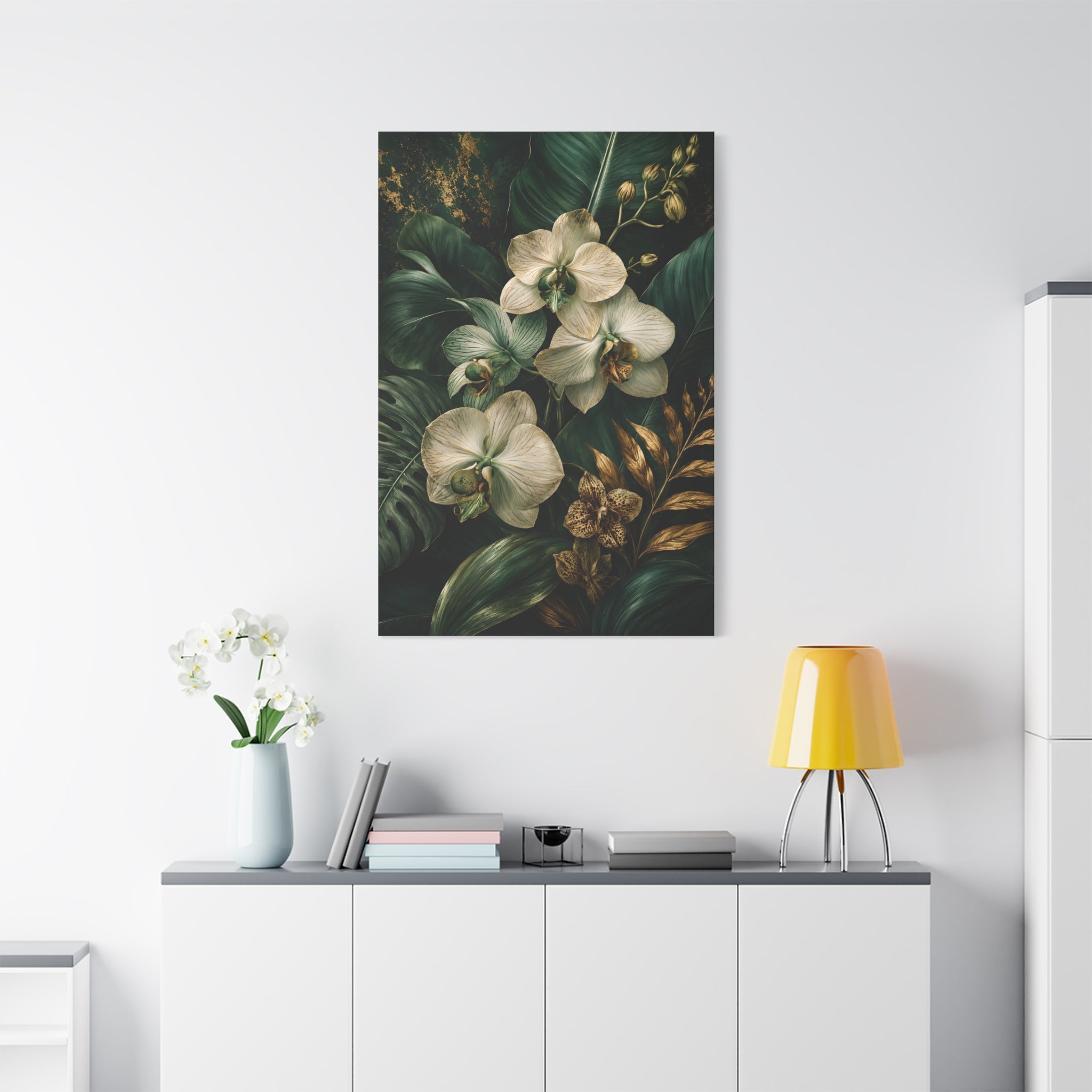 Orchid & Tropical Foliage Matte Canvas Print — Stretched Wall Art