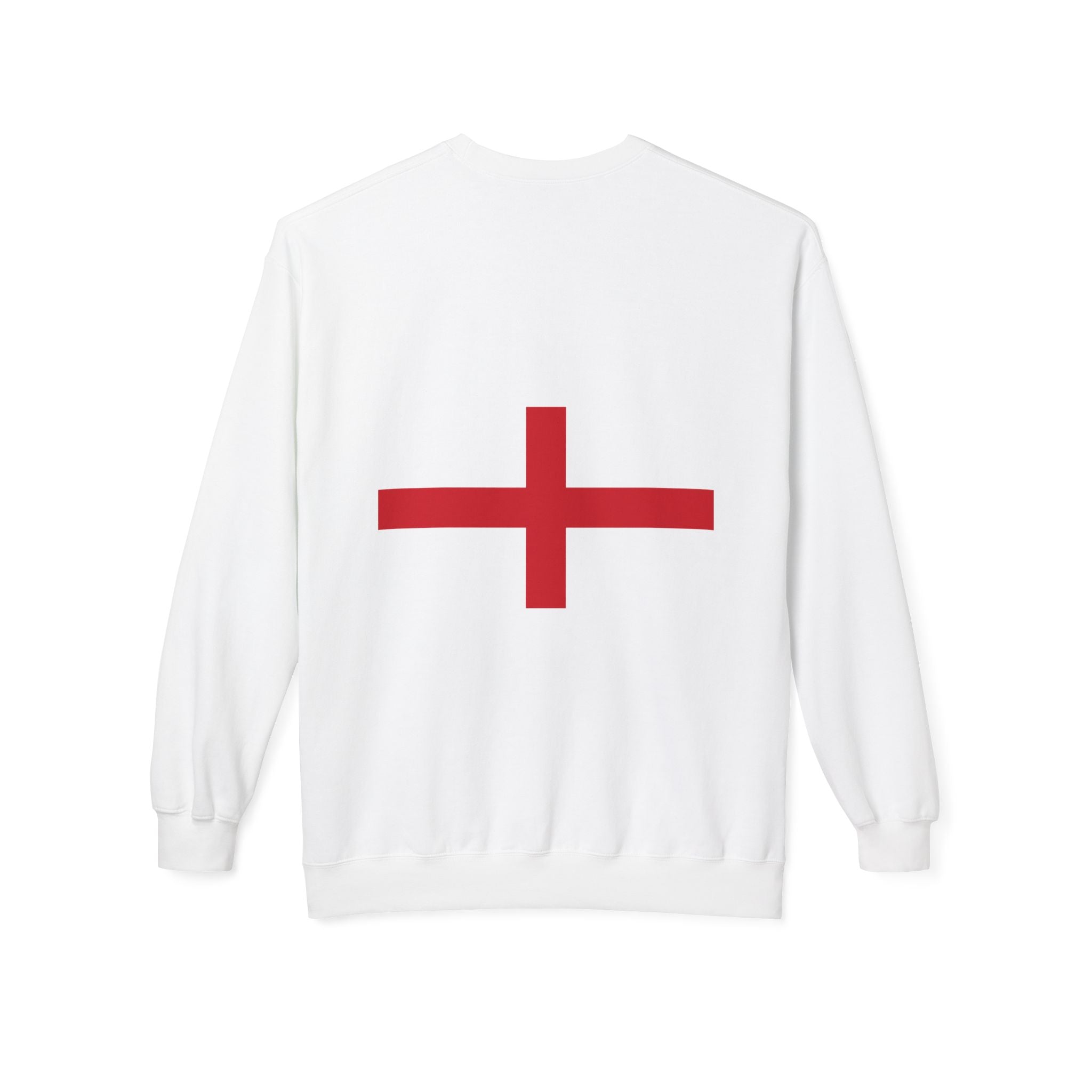 Crewneck Sweatshirt — Minimal Red Cross Chest Logo, Casual Everyday Crewneck