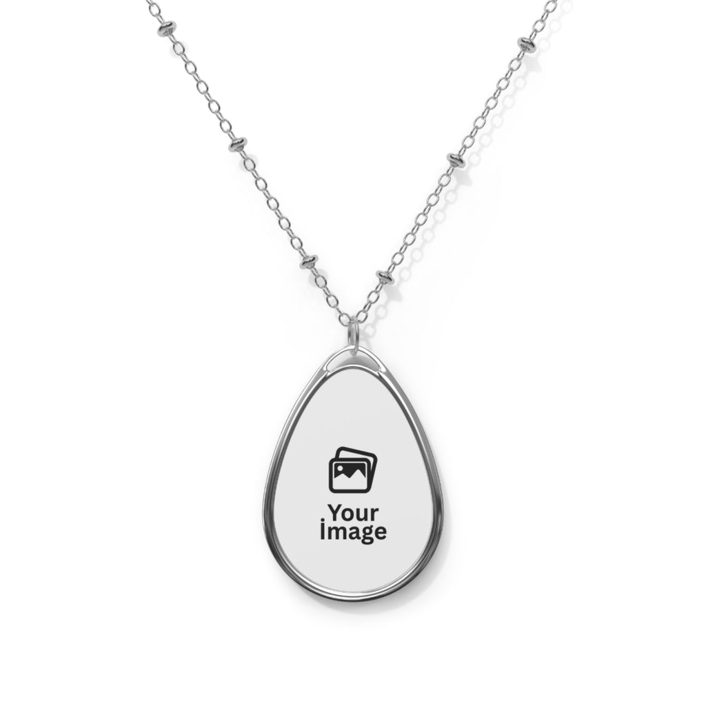 Personalized Oval Photo Necklace — Custom Engraved Teardrop Pendant
