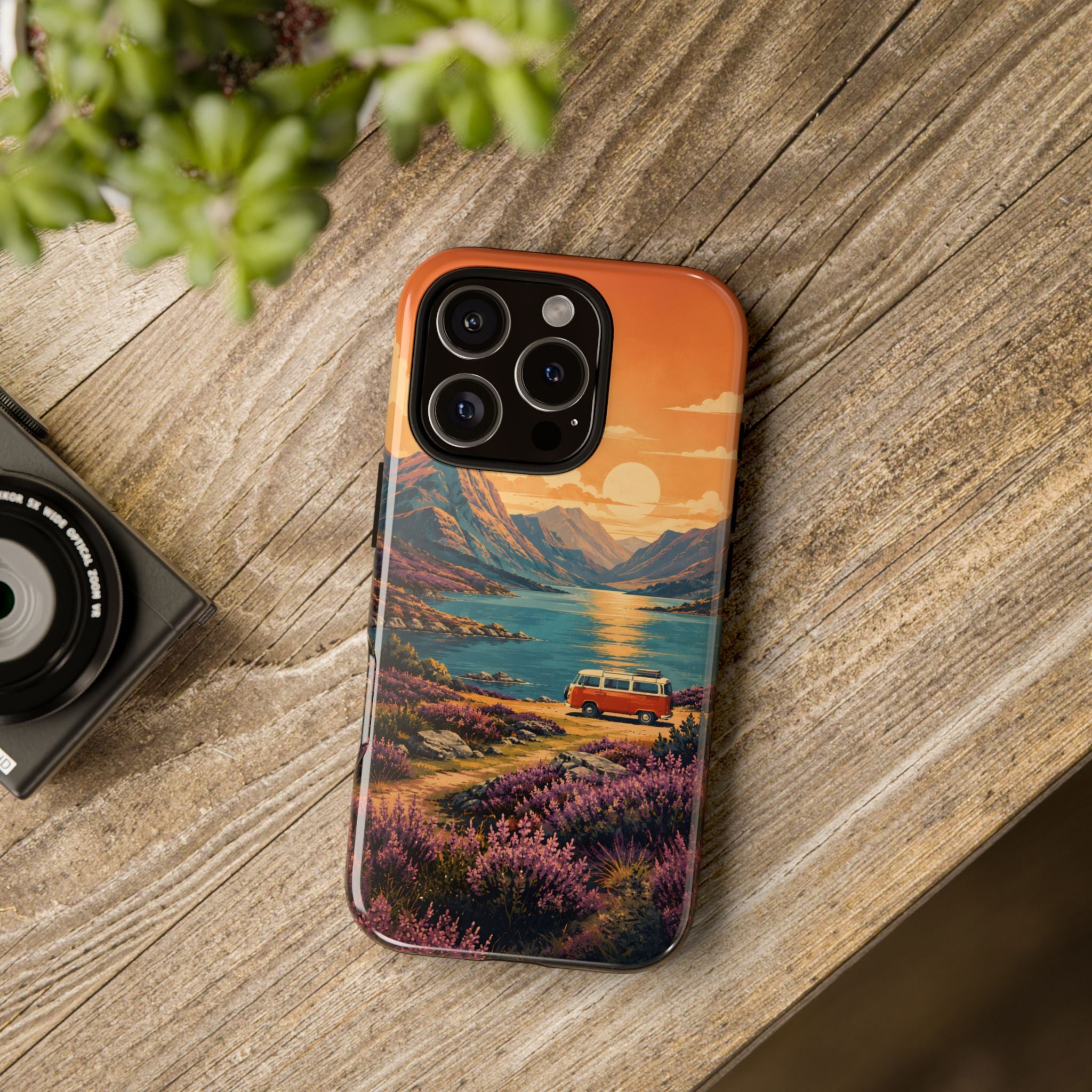 Highland Road Trip Phone Case – Scottish Loch Sunset & Heather Landscape