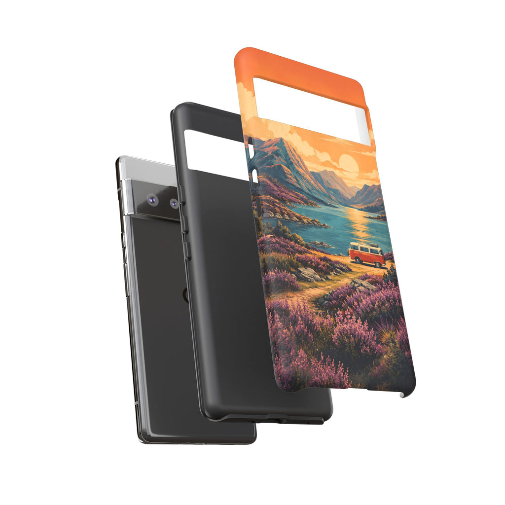 Highland Road Trip Phone Case – Scottish Loch Sunset & Heather Landscape