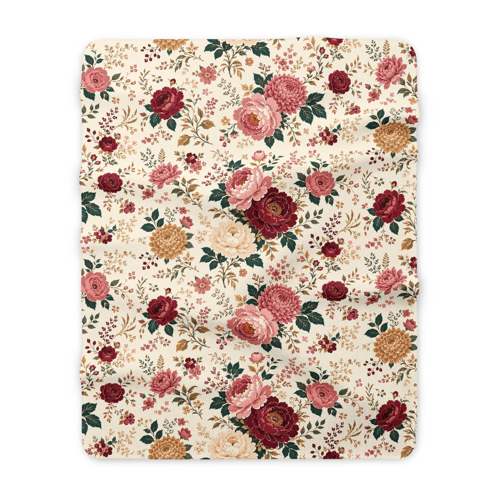 Floral Sherpa Blanket — Vintage Rose Fleece Throw