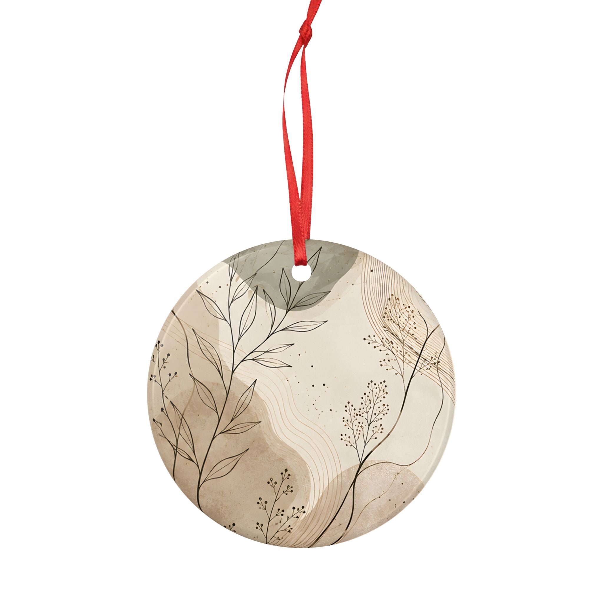 Botanical Ceramic Ornament — Neutral Boho Holiday Decoration