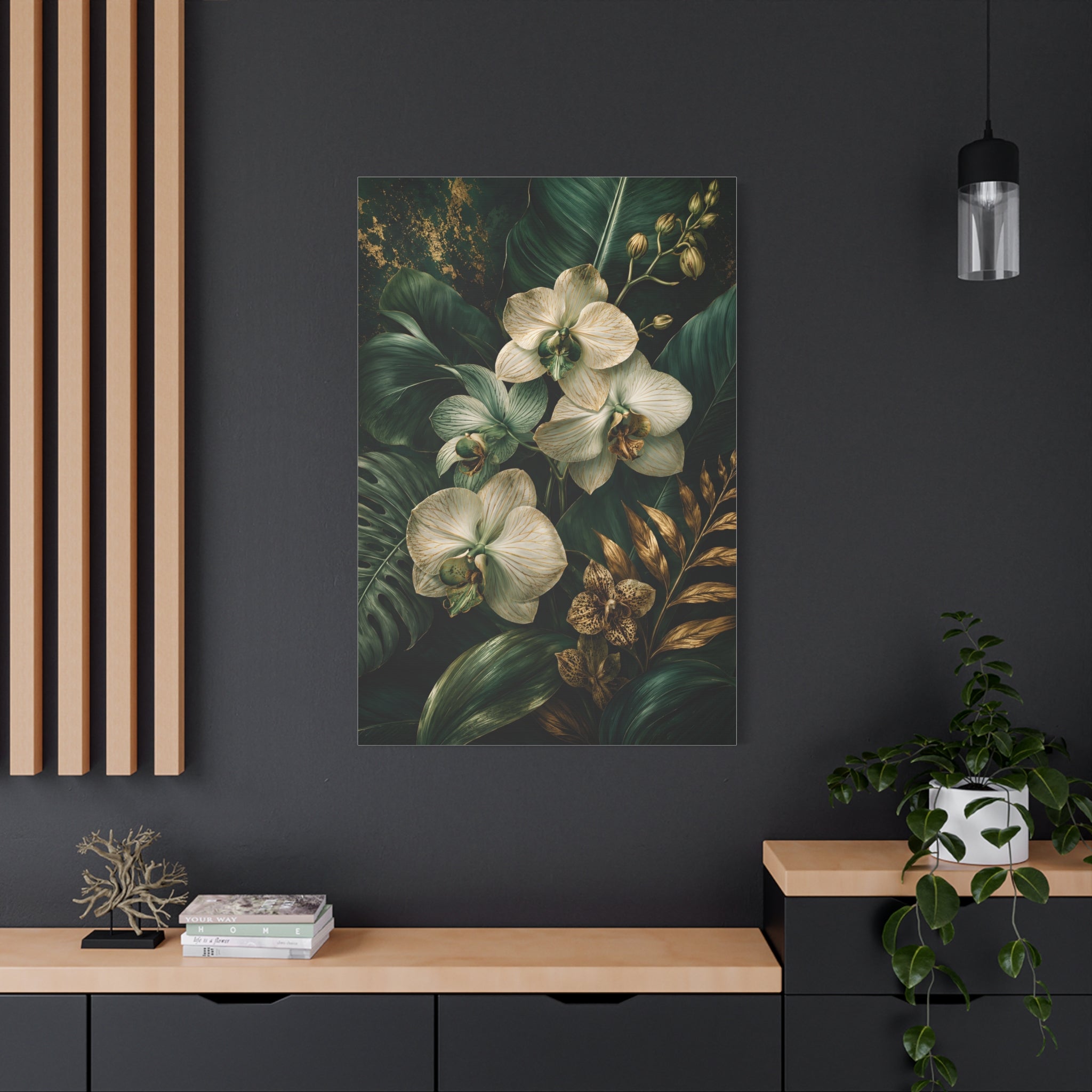 Orchid & Tropical Foliage Matte Canvas Print — Stretched Wall Art