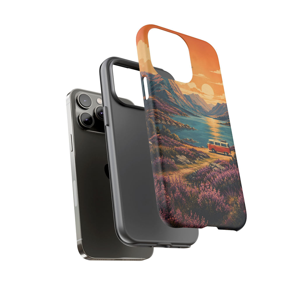 Highland Road Trip Phone Case – Scottish Loch Sunset & Heather Landscape