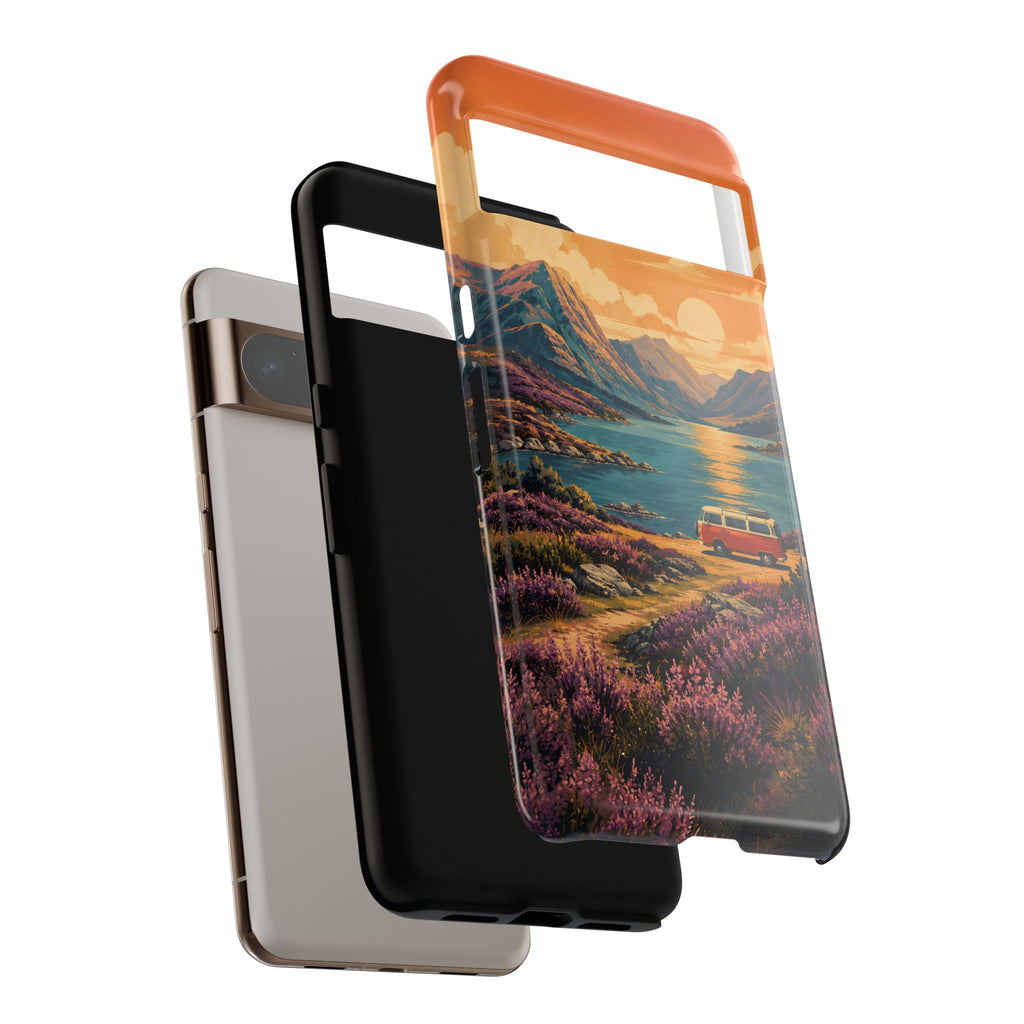 Highland Road Trip Phone Case – Scottish Loch Sunset & Heather Landscape