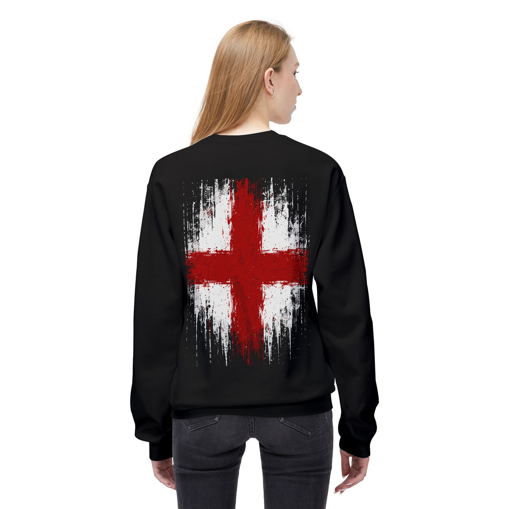 England Flag Crewneck Sweatshirt — Distressed St George Cross Pullover