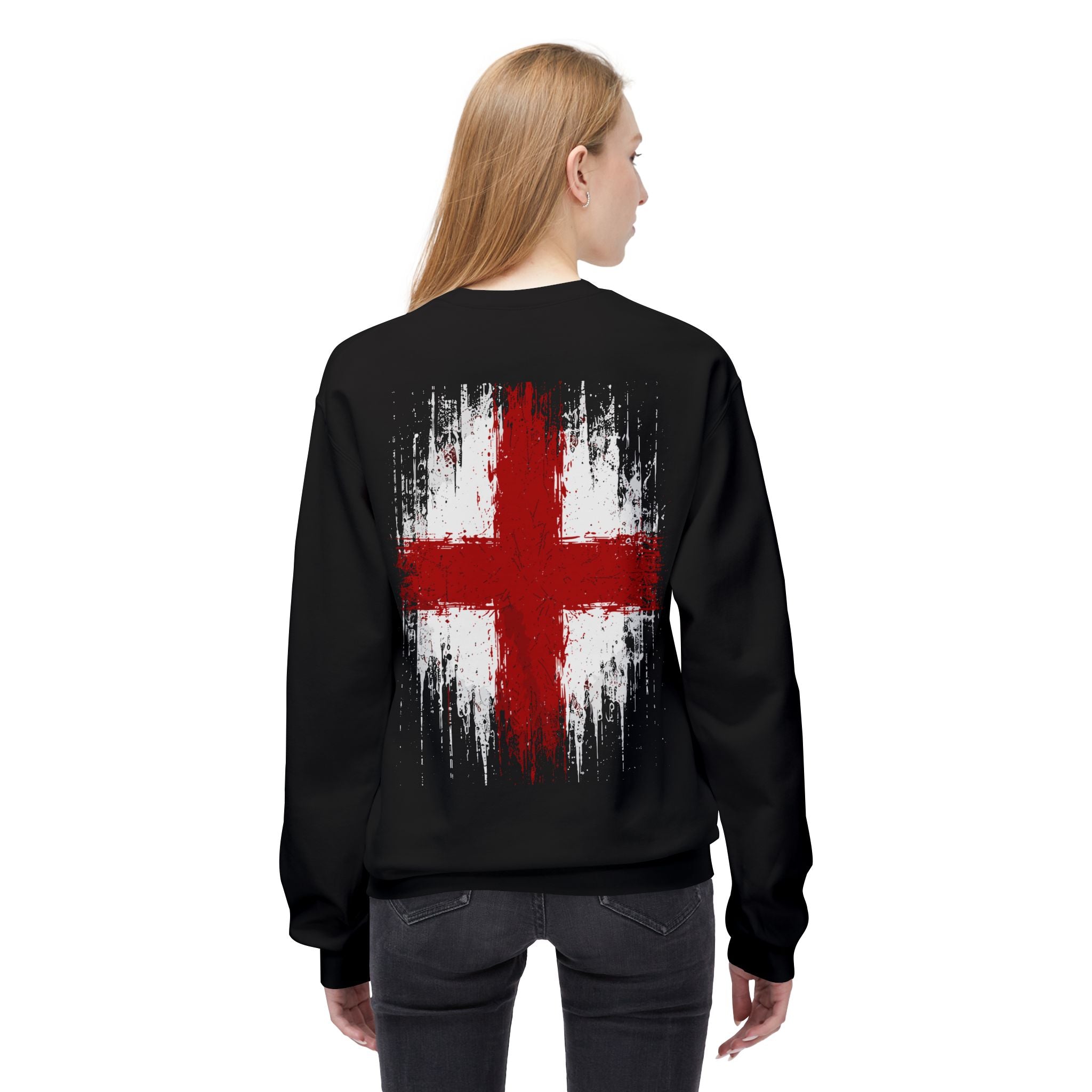 England Flag Crewneck Sweatshirt — Distressed St George Cross Pullover