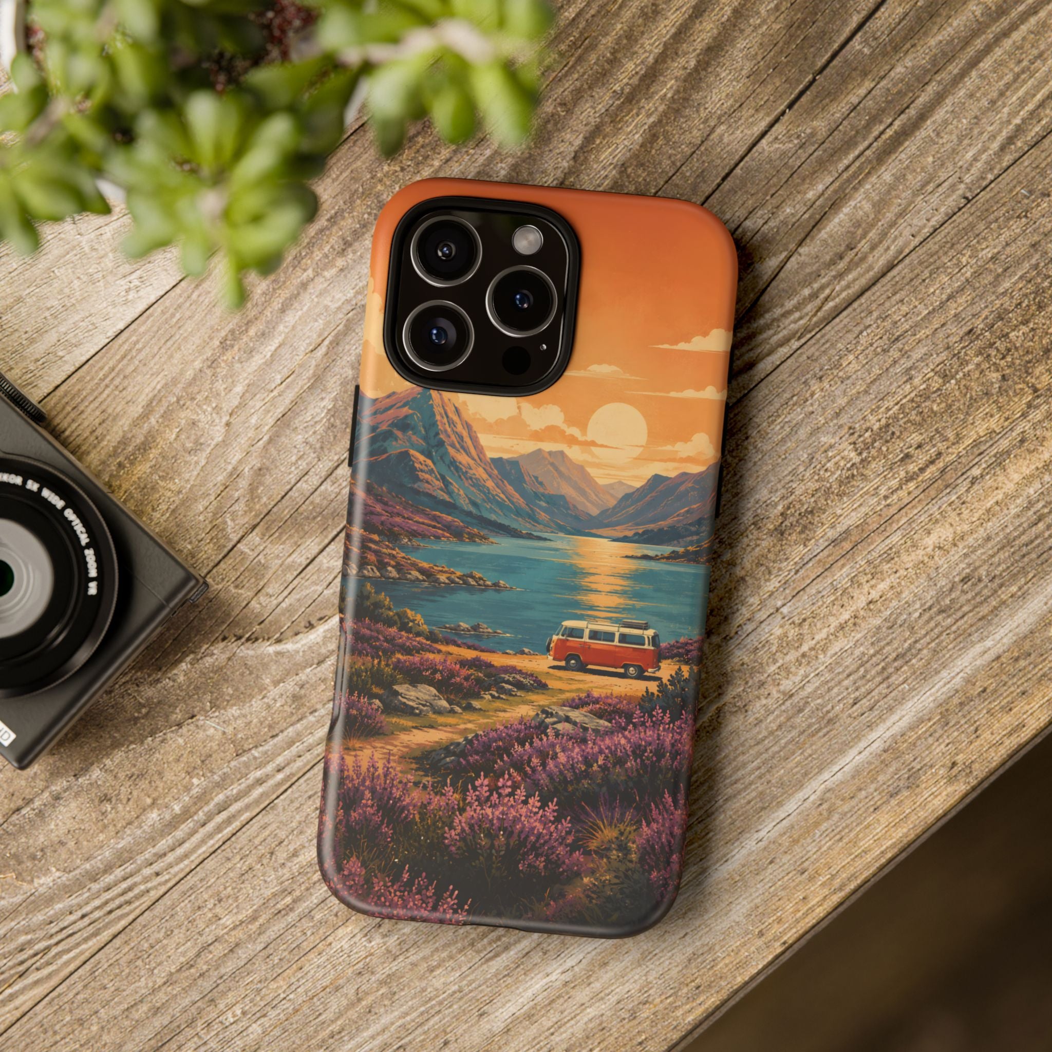 Highland Road Trip Phone Case – Scottish Loch Sunset & Heather Landscape