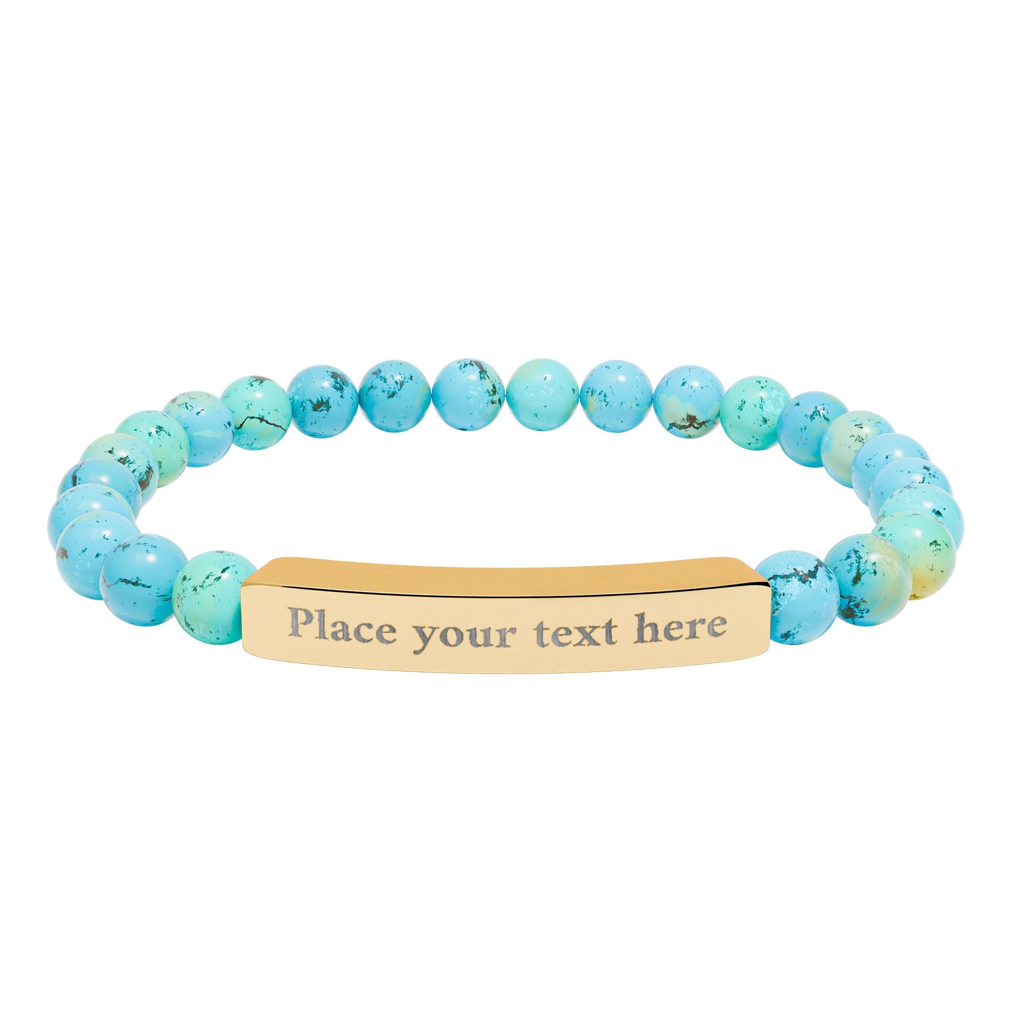 Personalized Natural Stone Bead Bracelet with Custom Engraved Bar | Customizable Message Jewelry Gift