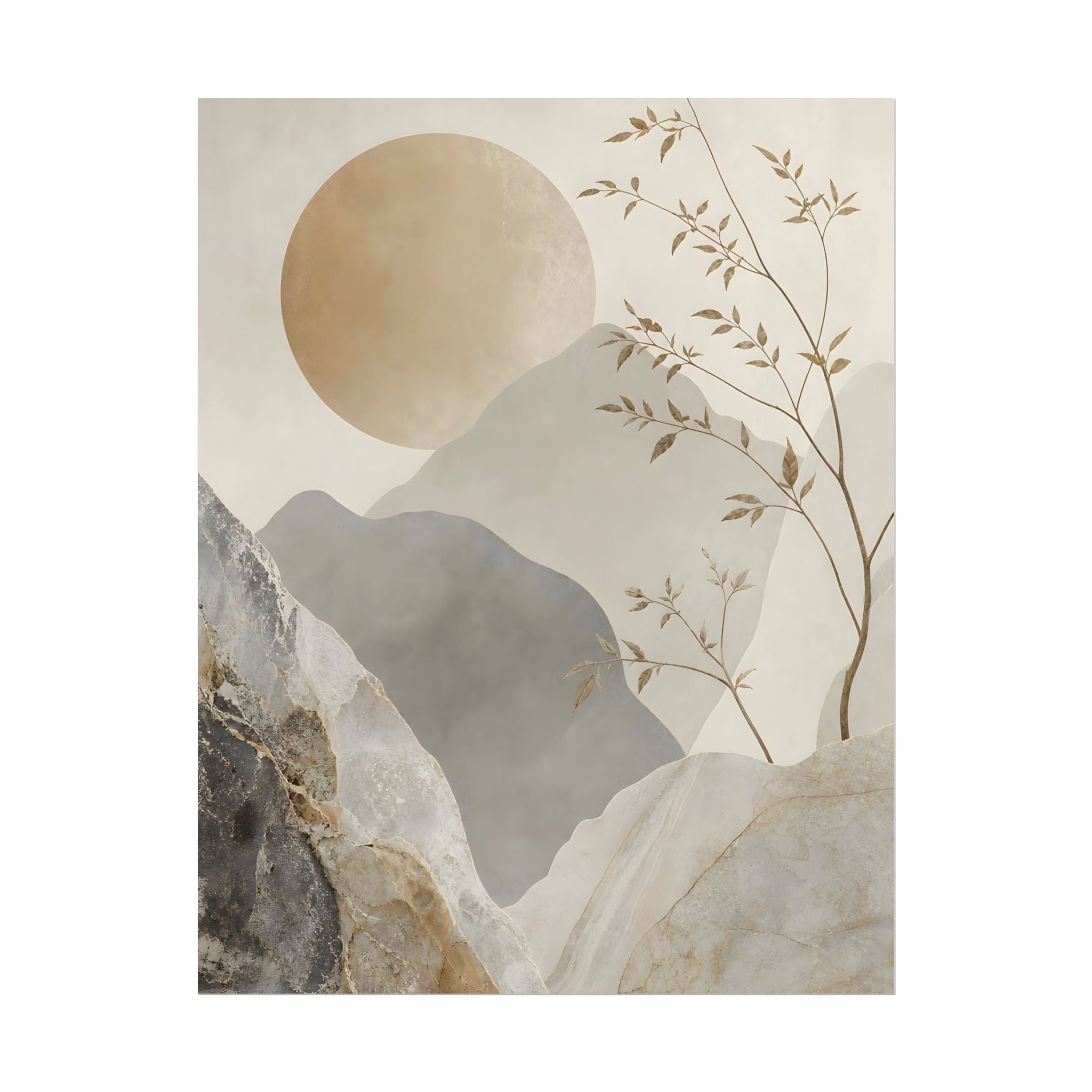 Neutral Minimalist Mountain Sun Rolled Poster
