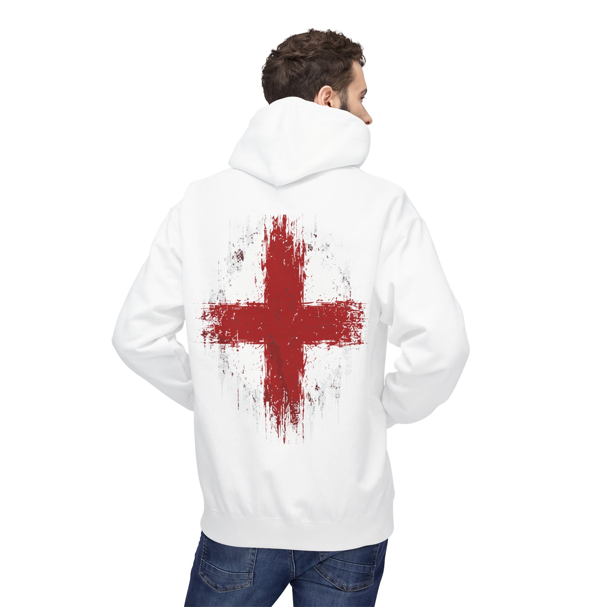England St. George’s Cross White Hoodie – Distressed Front & Back Print