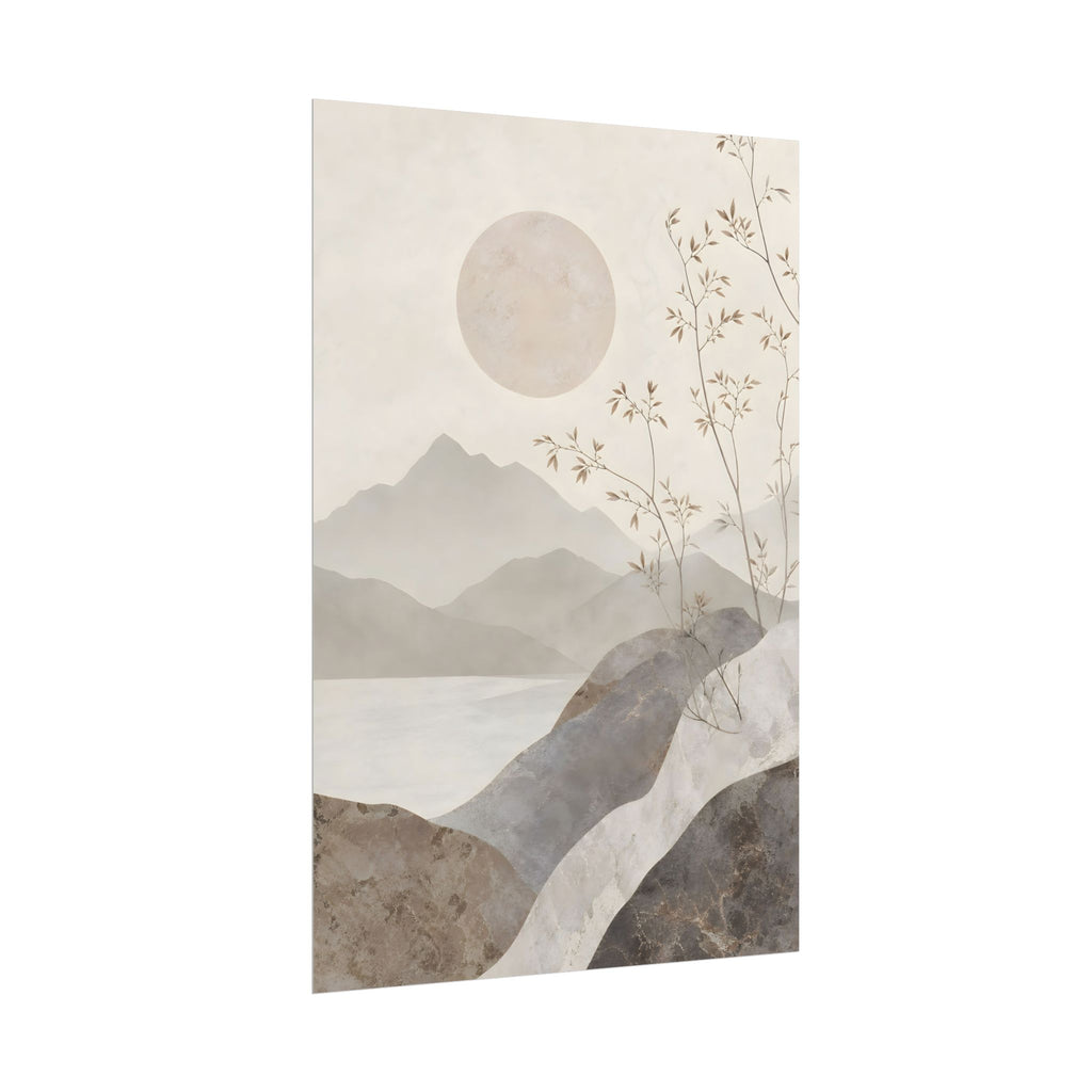 Rolled Poster — Serene Ink Mountain Landscape Wall Art