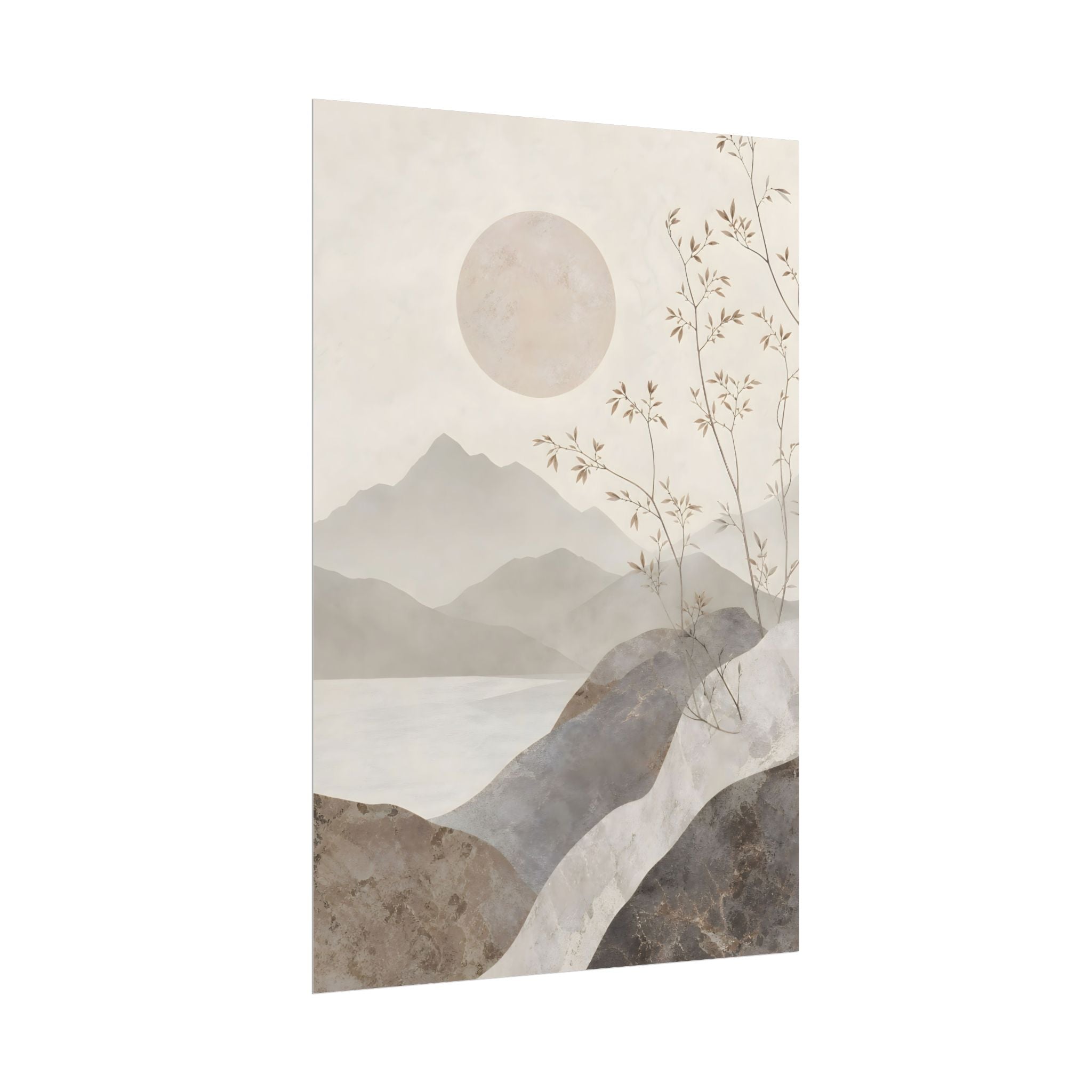 Rolled Poster — Serene Ink Mountain Landscape Wall Art