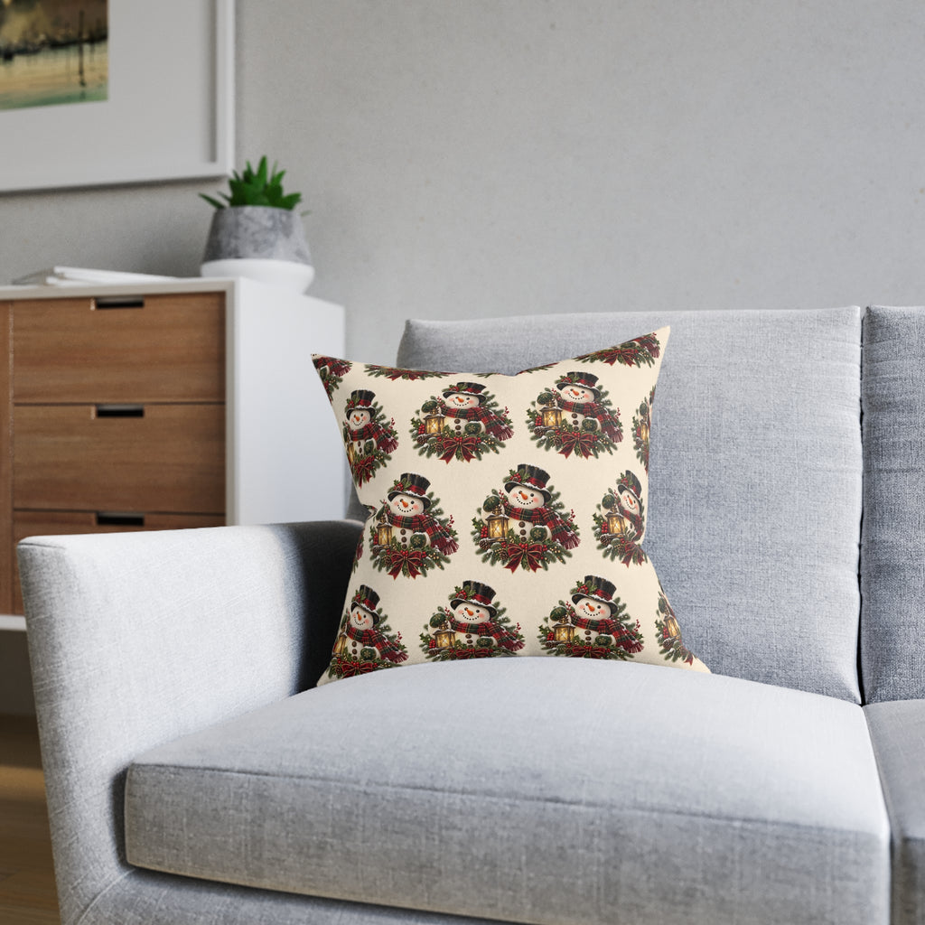 Festive Snowman Christmas Square Pillow