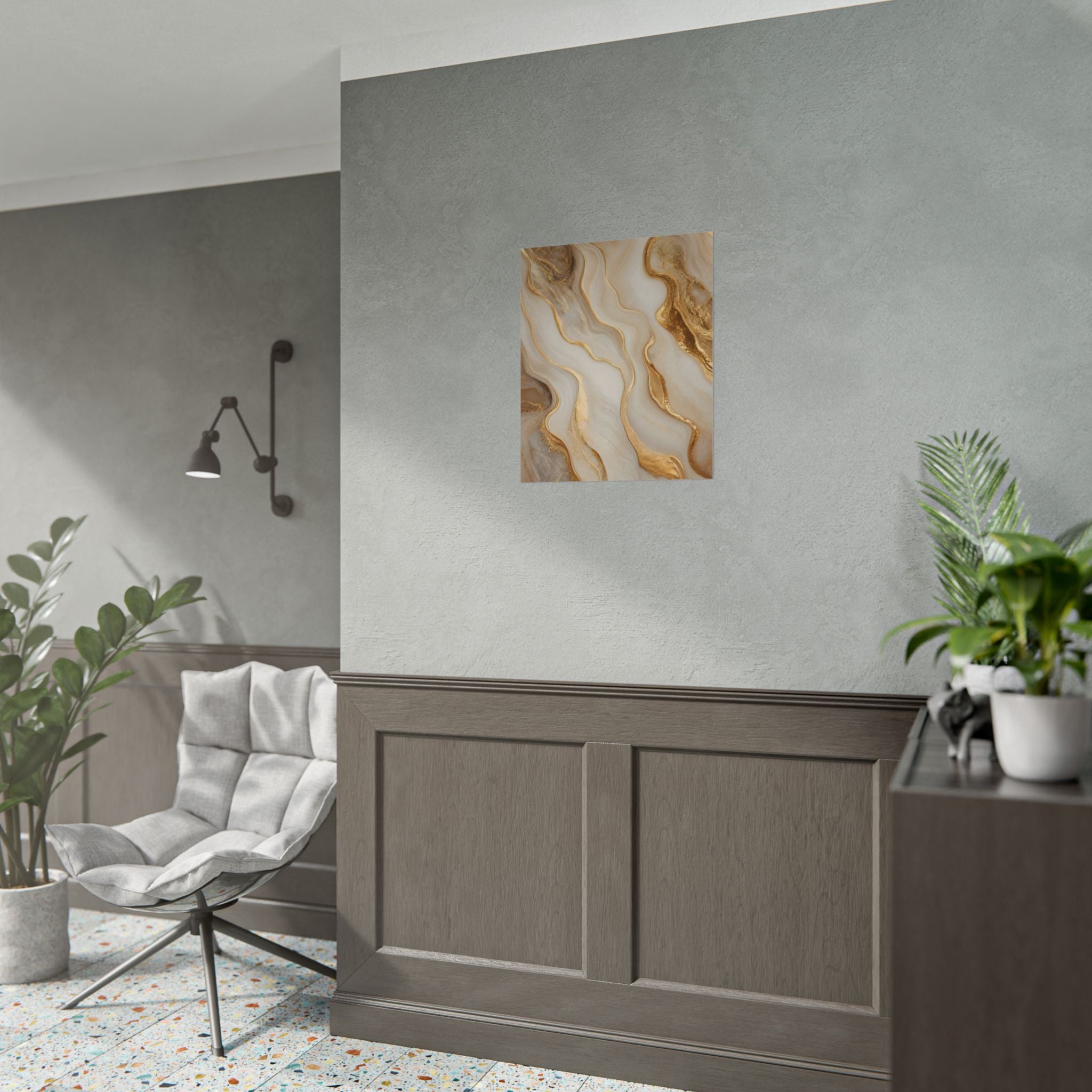 Rolled Poster – Gold Marble Abstract Wall Art, Luxe Swirl Print for Living Room & Office