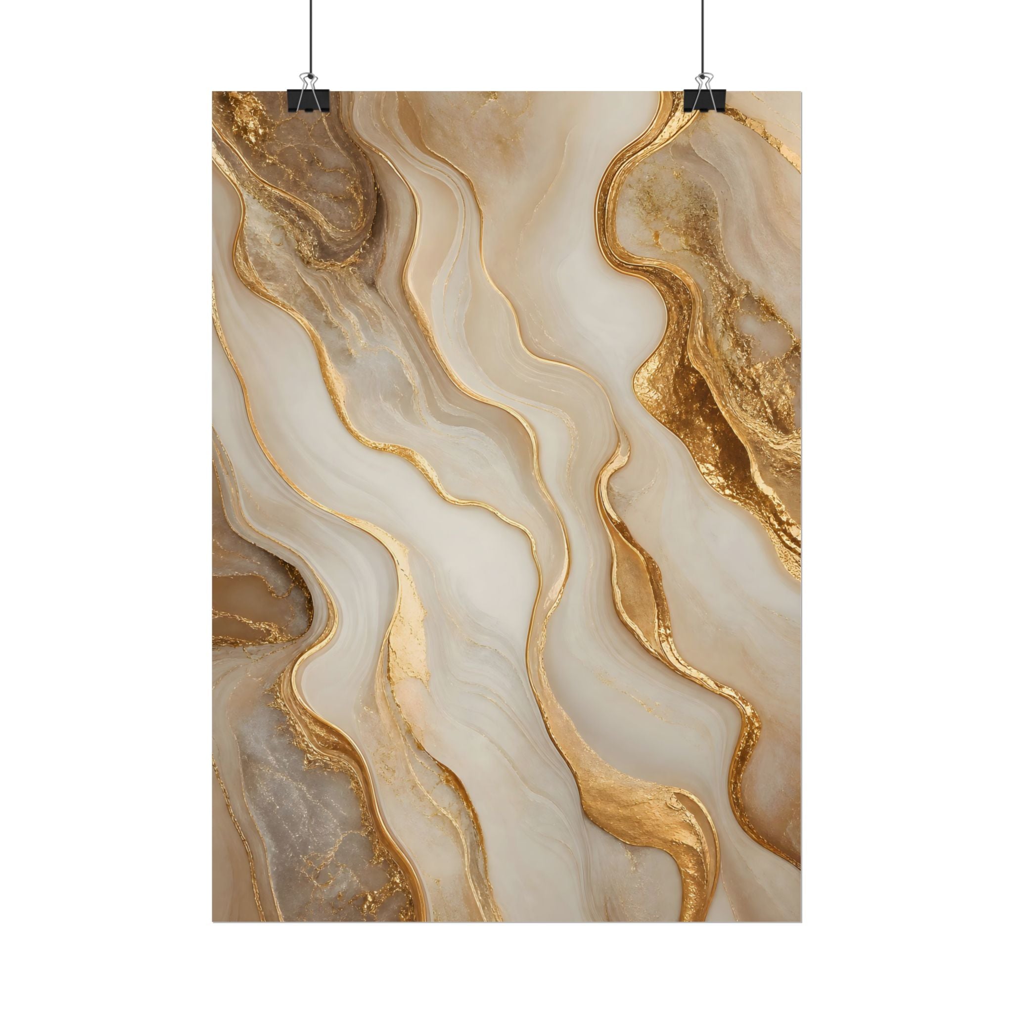 Rolled Poster – Gold Marble Abstract Wall Art, Luxe Swirl Print for Living Room & Office