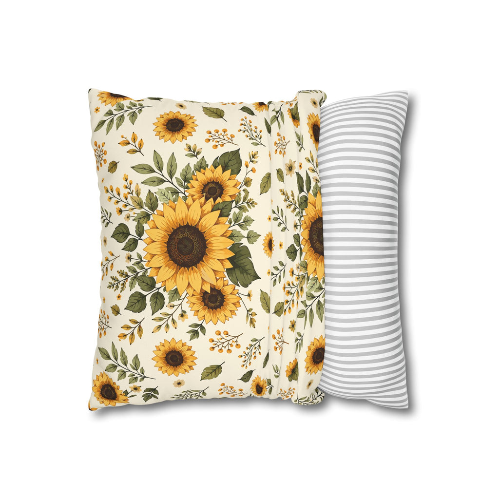 Sunflower Canvas Pillow Cover — Rustic Floral Square Pillowcase