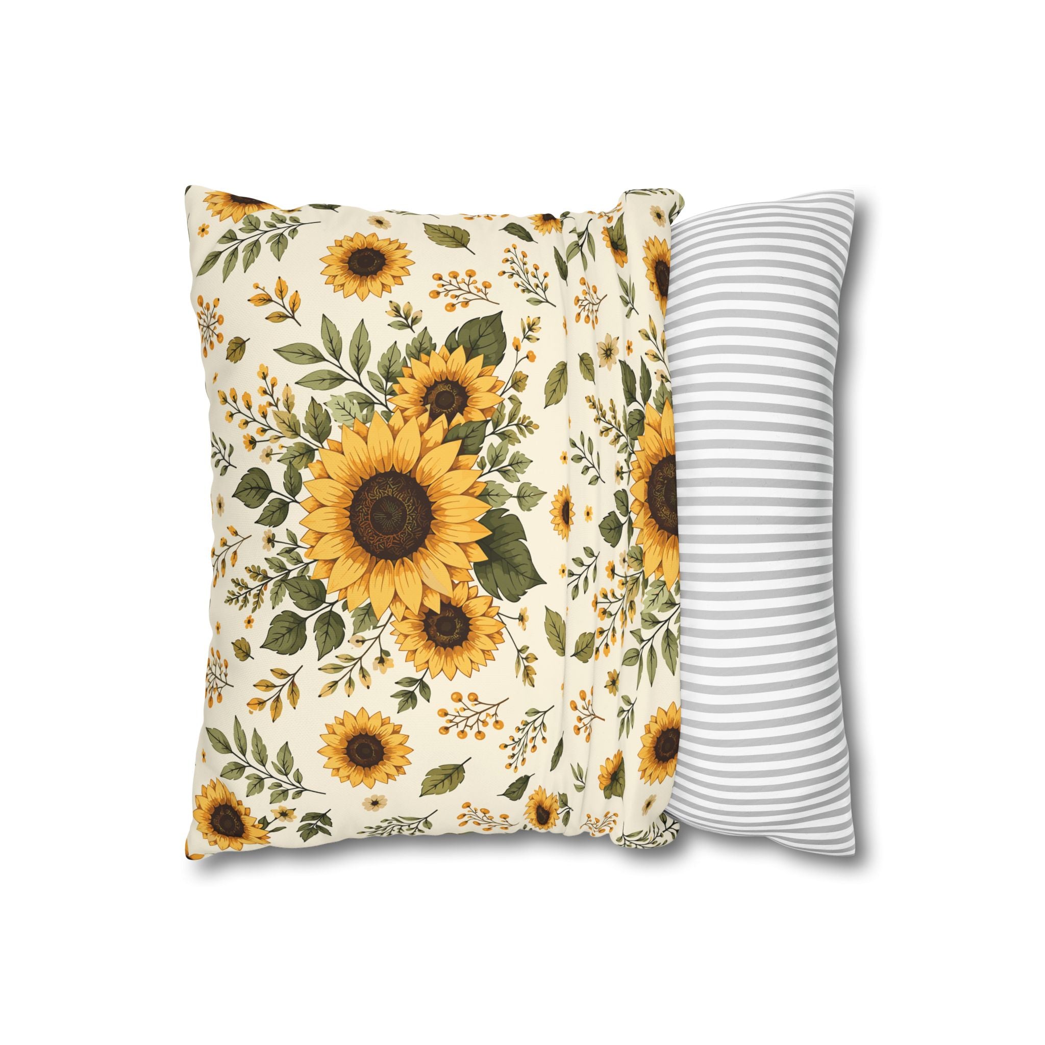 Sunflower Canvas Pillow Cover — Rustic Floral Square Pillowcase