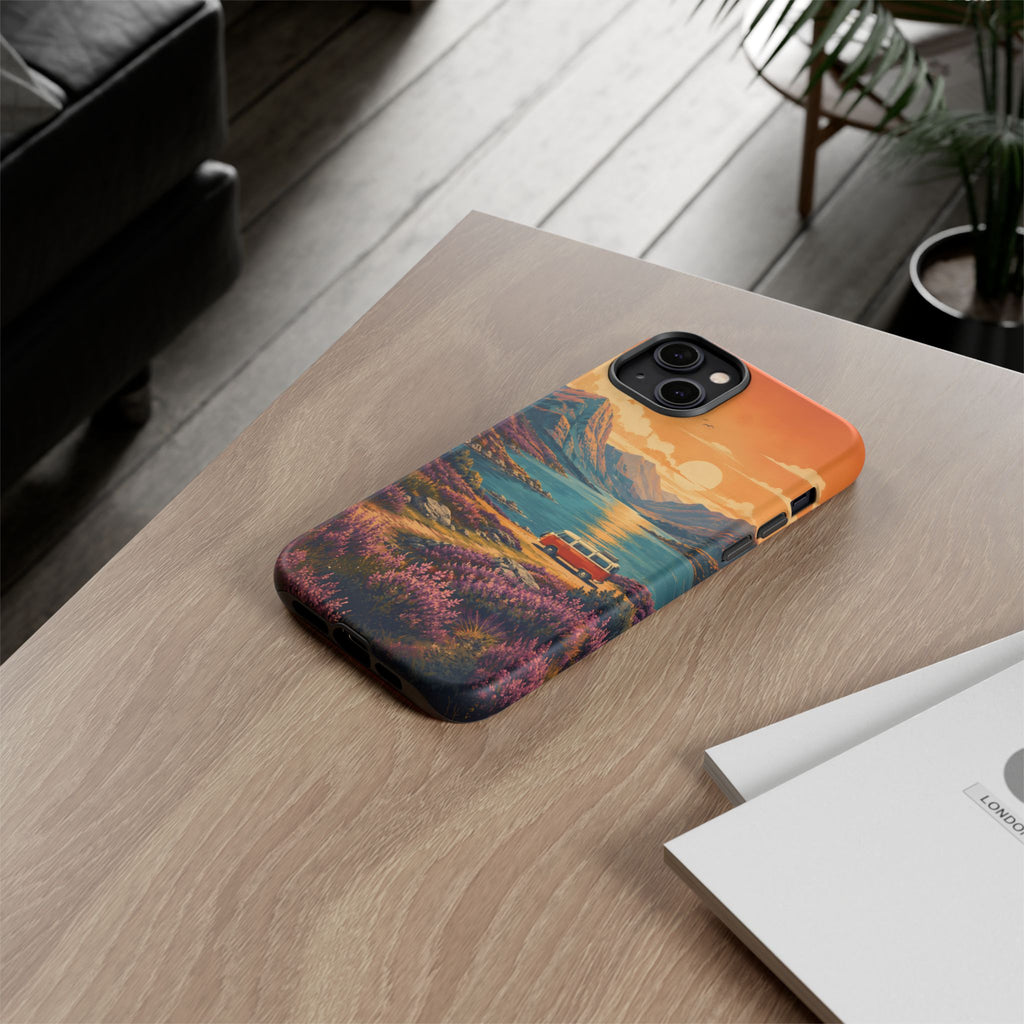 Highland Road Trip Phone Case – Scottish Loch Sunset & Heather Landscape