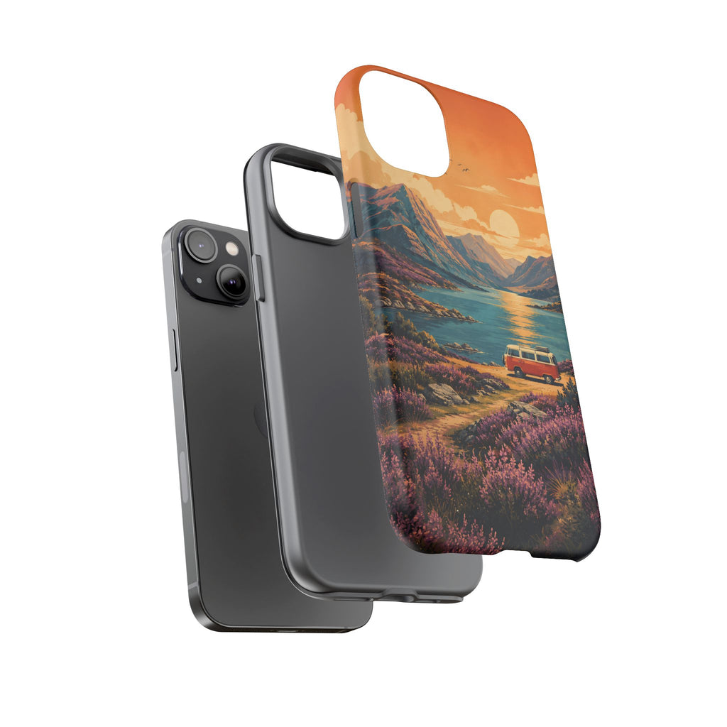 Highland Road Trip Phone Case – Scottish Loch Sunset & Heather Landscape