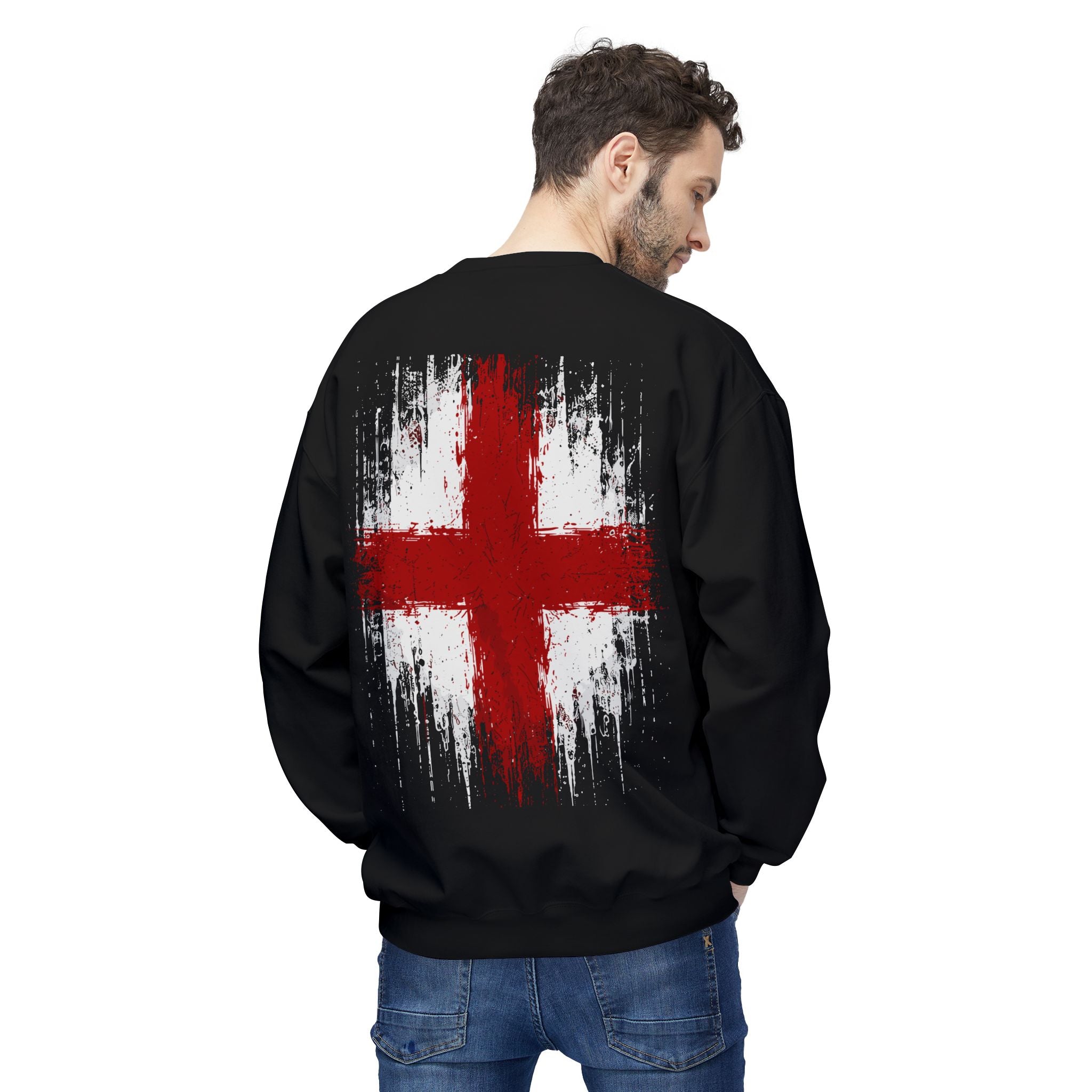 England Flag Crewneck Sweatshirt — Distressed St George Cross Pullover
