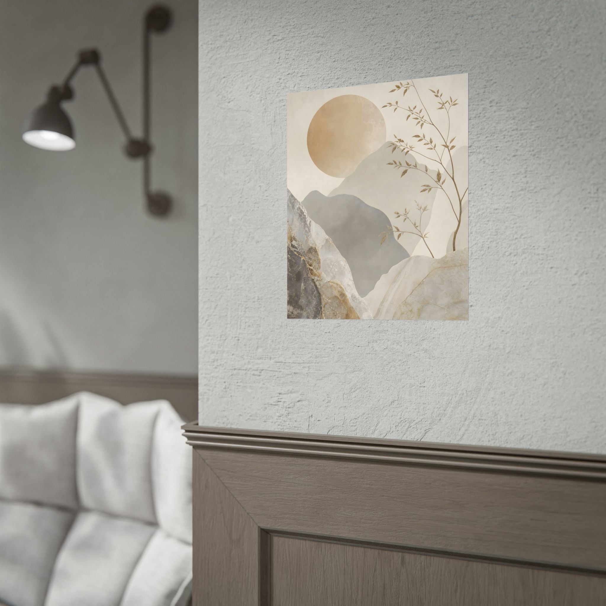 Neutral Minimalist Mountain Sun Rolled Poster