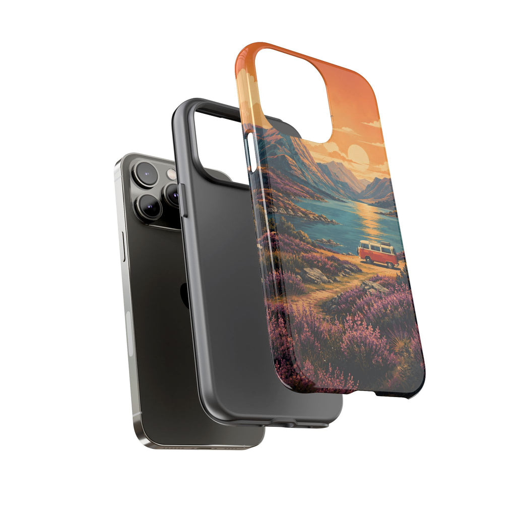 Highland Road Trip Phone Case – Scottish Loch Sunset & Heather Landscape