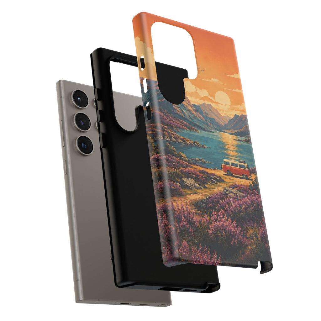 Highland Road Trip Phone Case – Scottish Loch Sunset & Heather Landscape