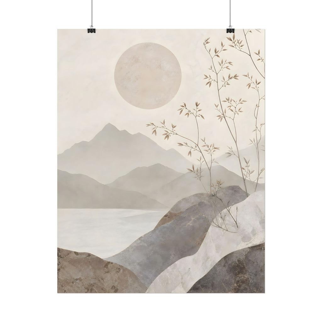 Rolled Poster — Serene Ink Mountain Landscape Wall Art