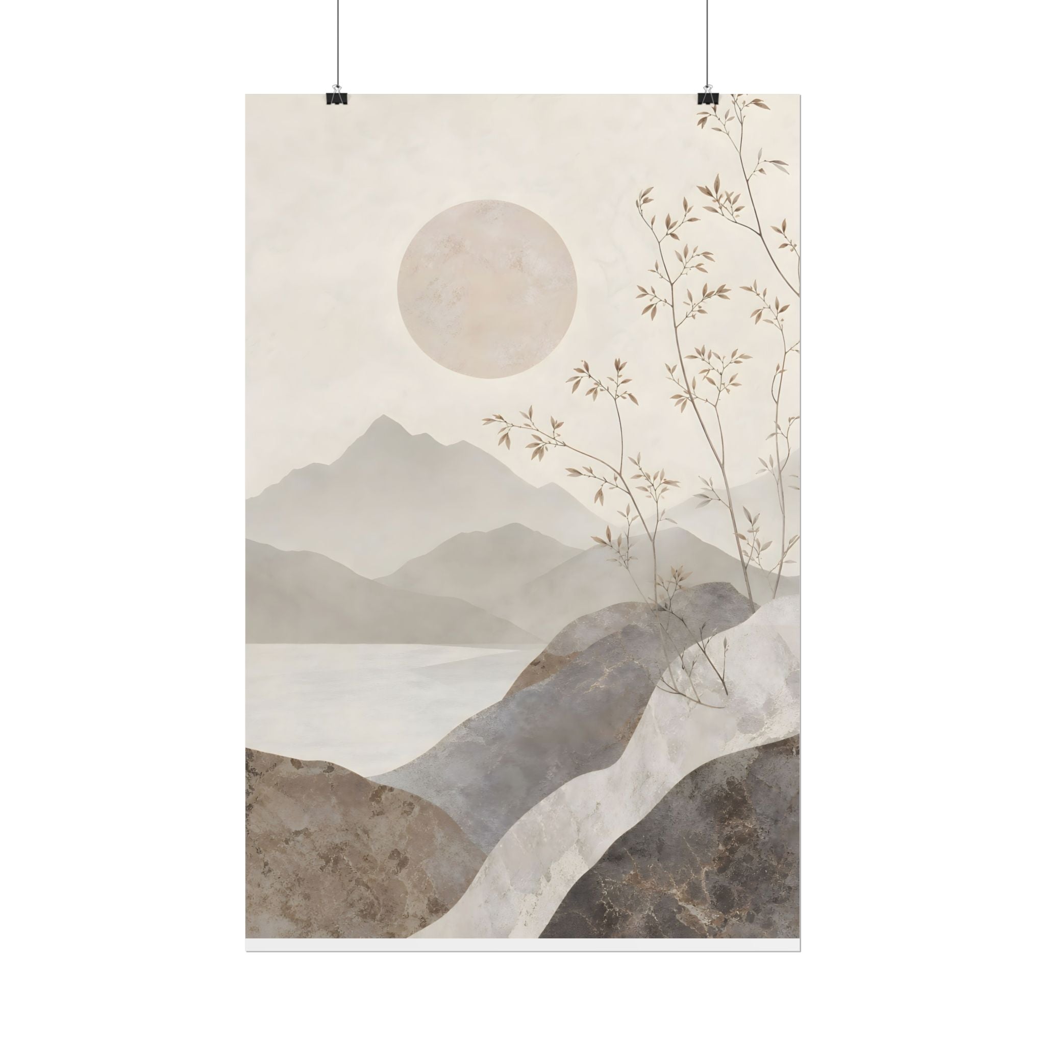 Rolled Poster — Serene Ink Mountain Landscape Wall Art