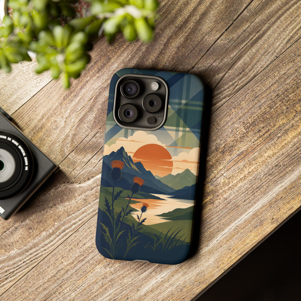 Highland Sunset Tartan Phone Case – Scottish Thistle Summer Festival Edition