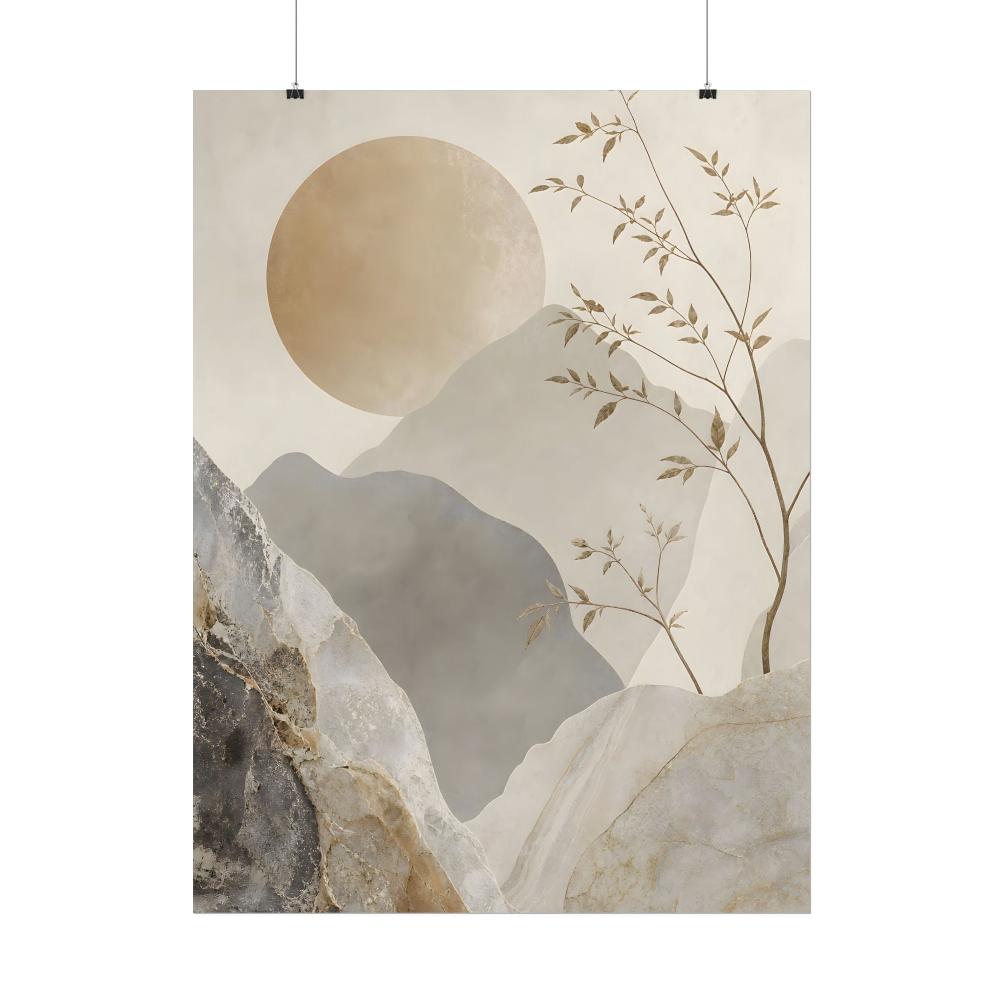 Neutral Minimalist Mountain Sun Rolled Poster