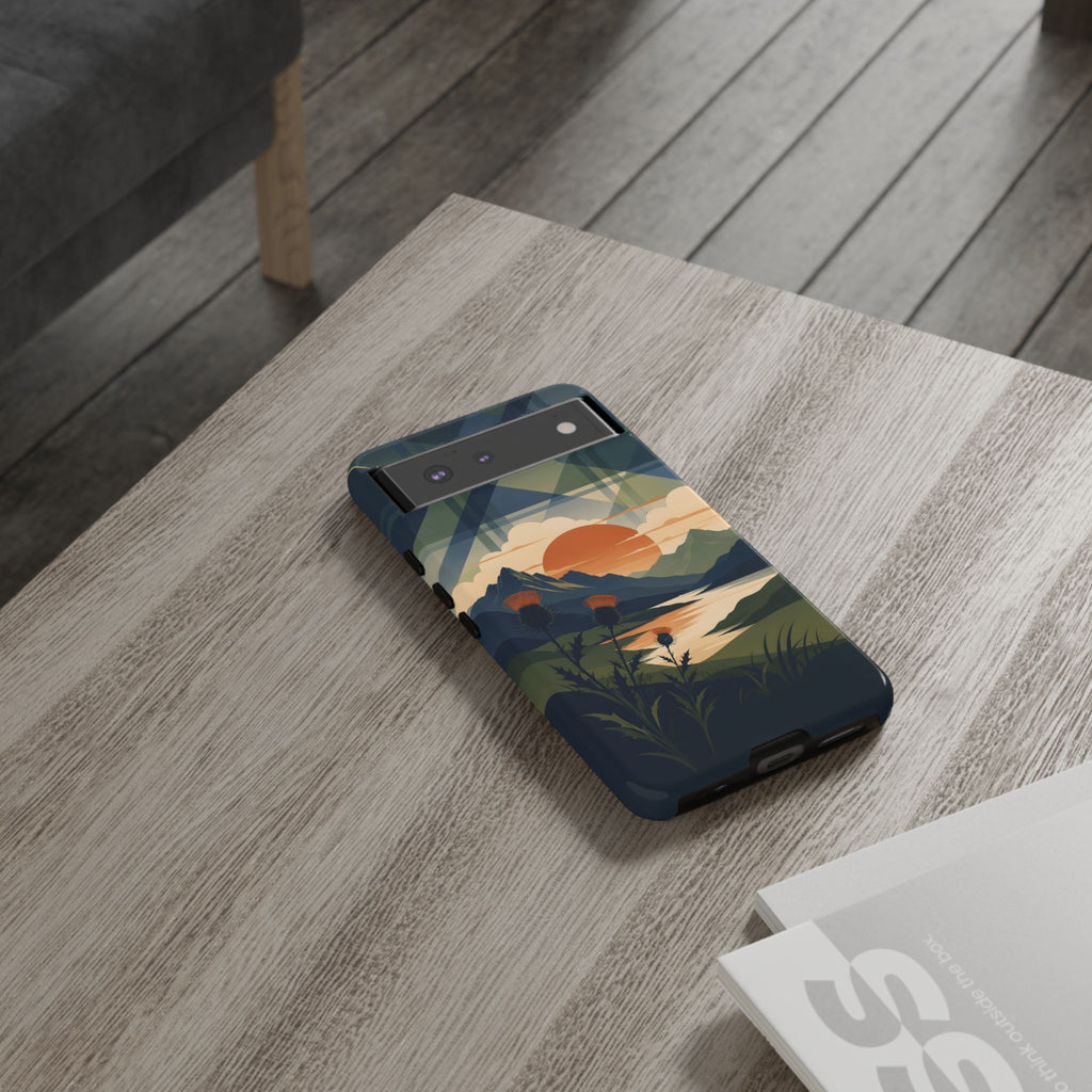 Highland Sunset Tartan Phone Case – Scottish Thistle Summer Festival Edition