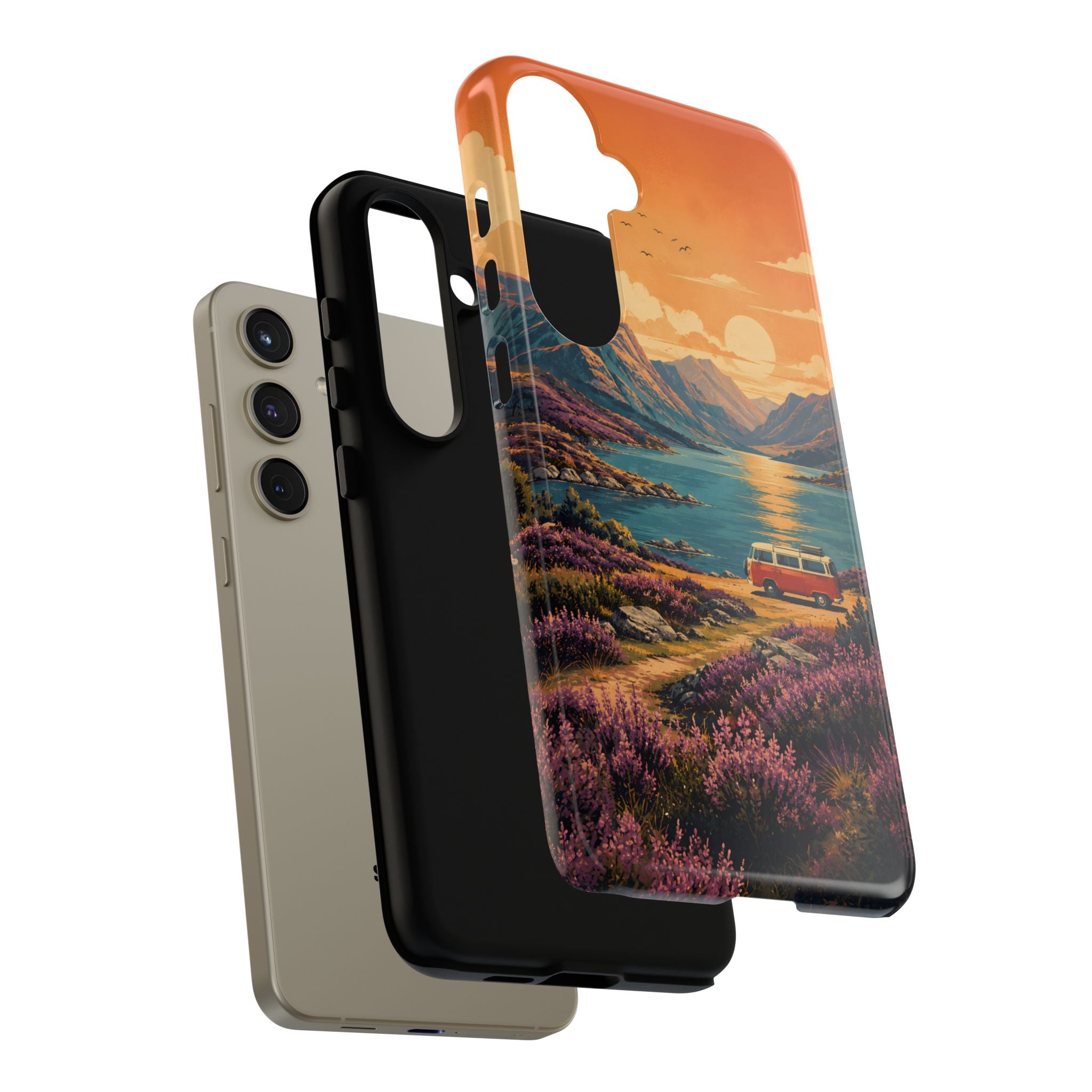 Highland Road Trip Phone Case – Scottish Loch Sunset & Heather Landscape