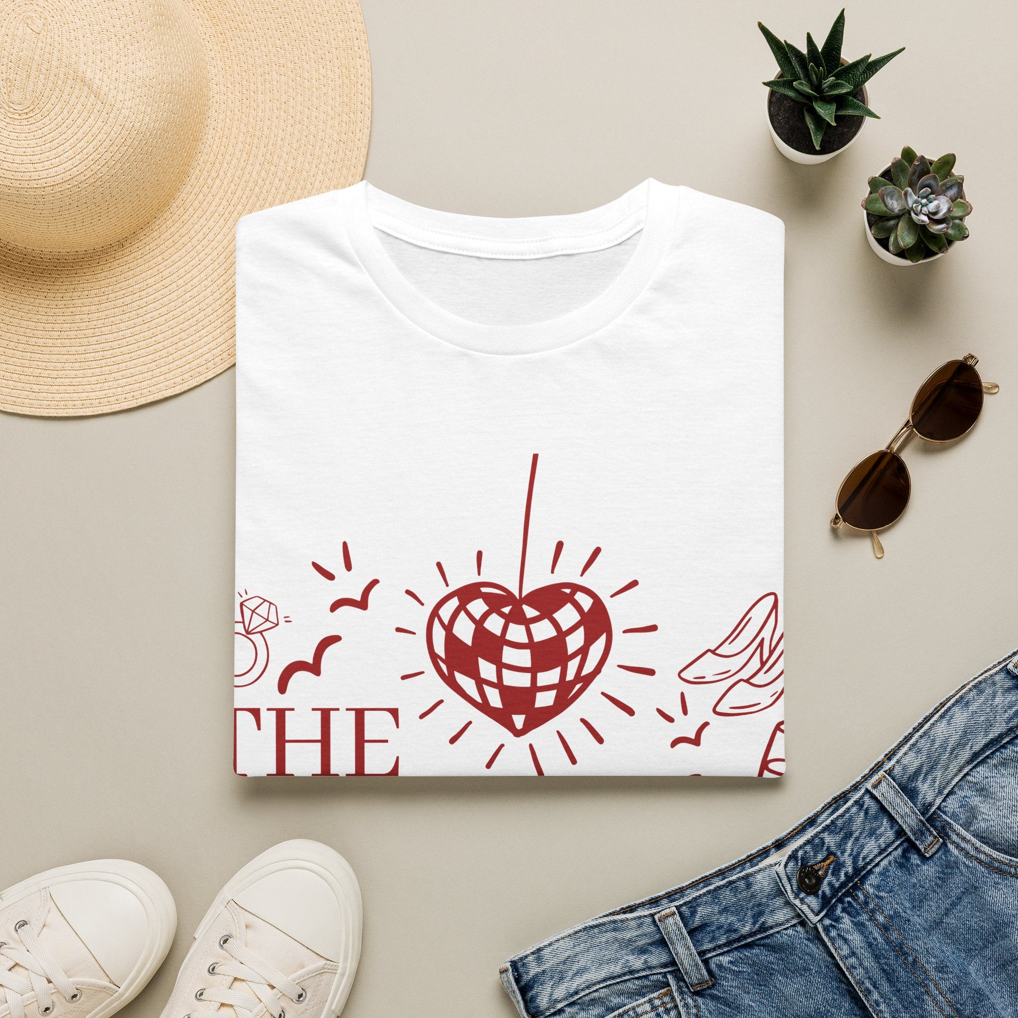 The Bride Hen Party T‑Shirt — Personalized Bachelorette Shirt with Heart Disco Design