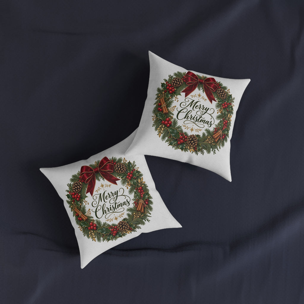 Merry Christmas Wreath Square Pillow