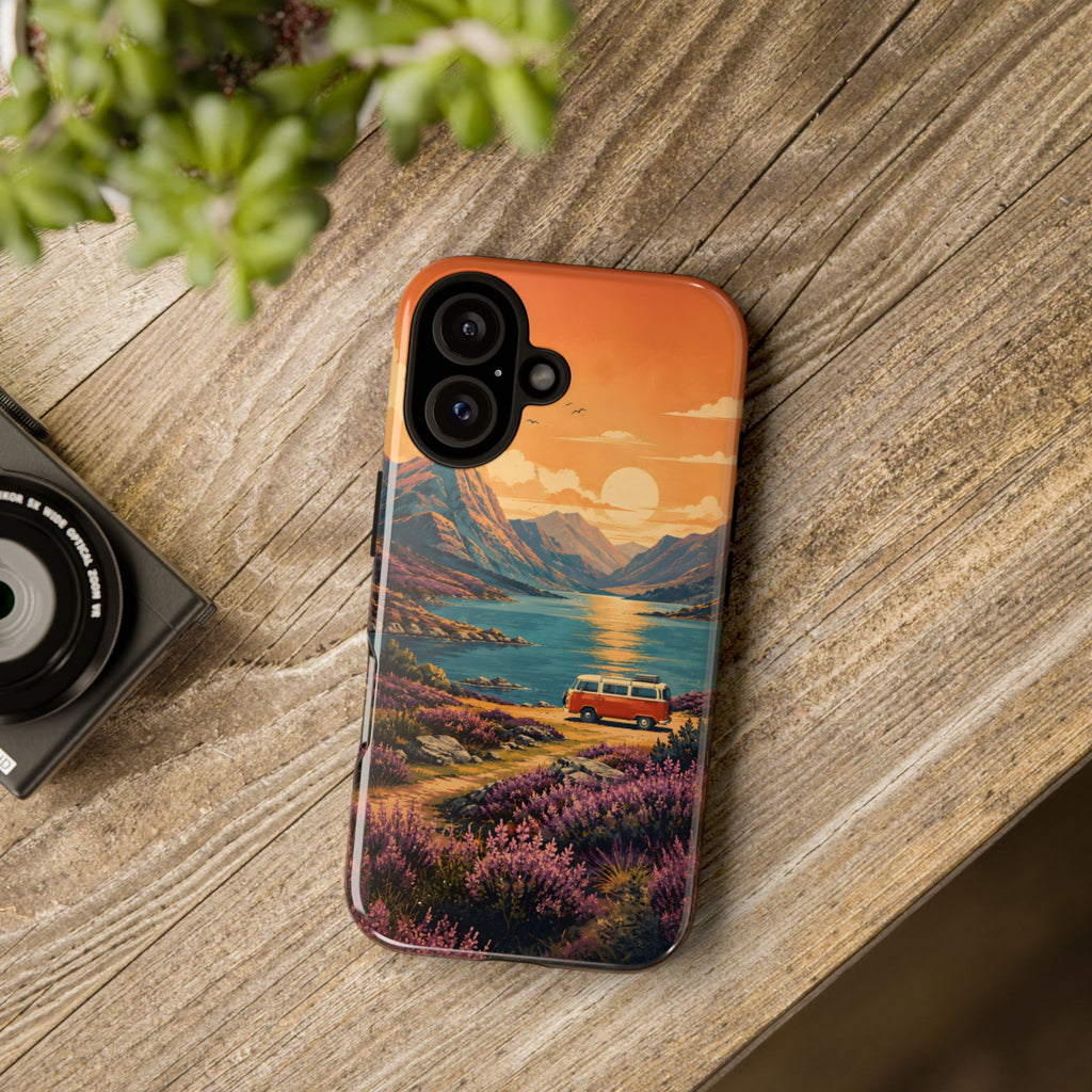 Highland Road Trip Phone Case – Scottish Loch Sunset & Heather Landscape