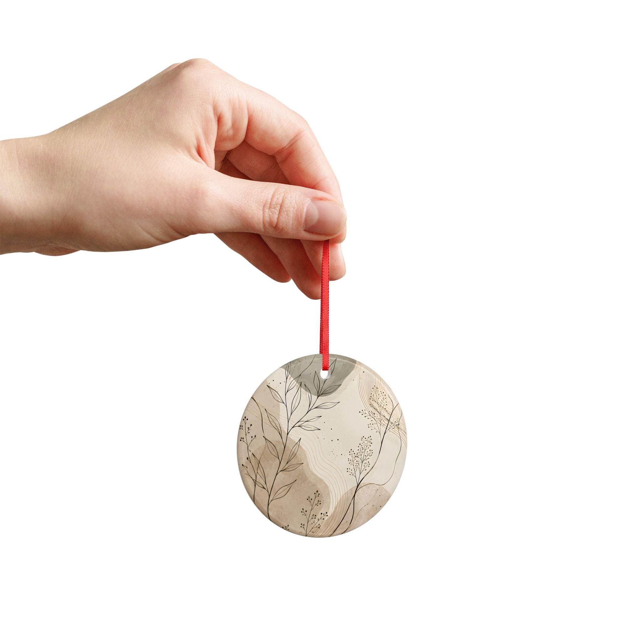 Botanical Ceramic Ornament — Neutral Boho Holiday Decoration