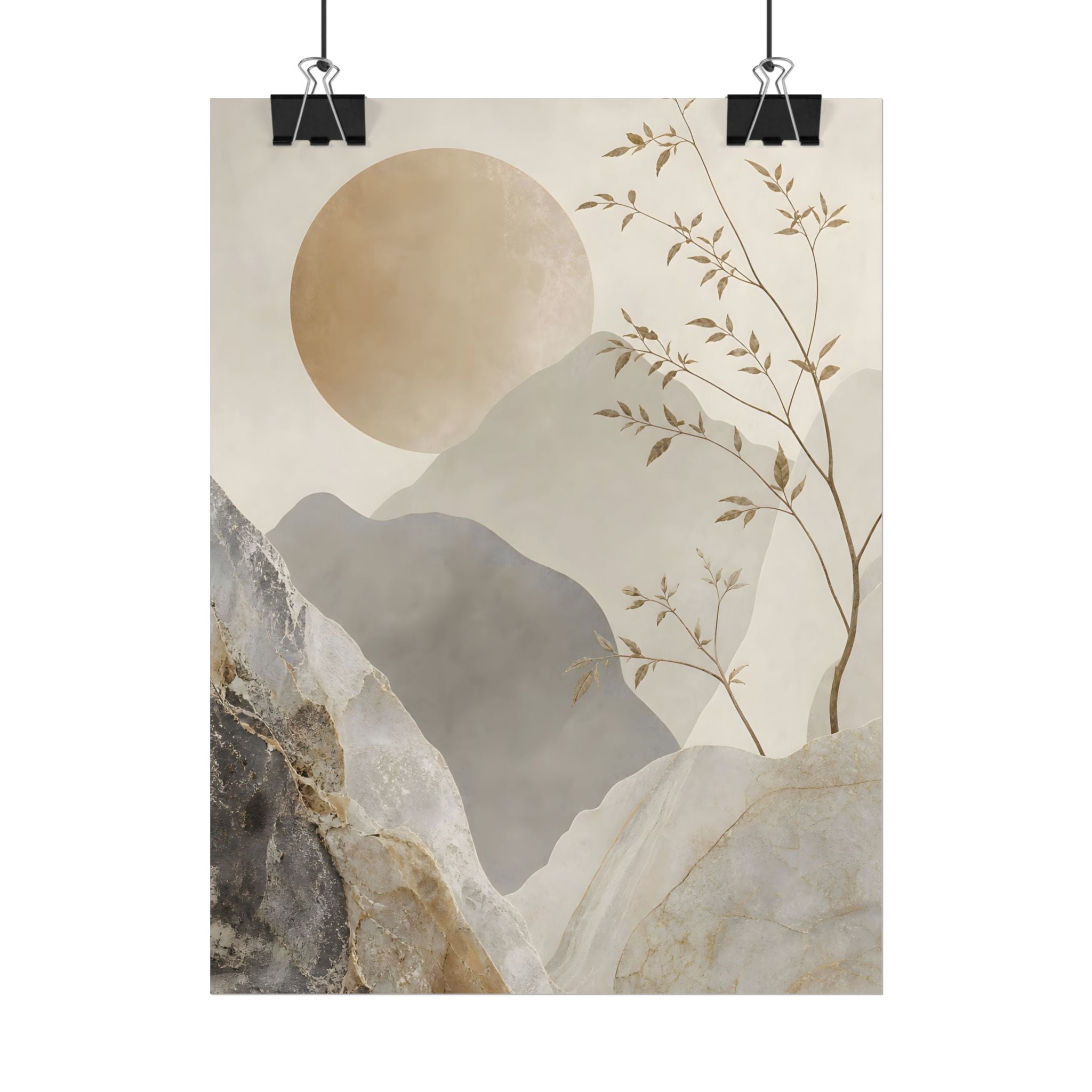Neutral Minimalist Mountain Sun Rolled Poster
