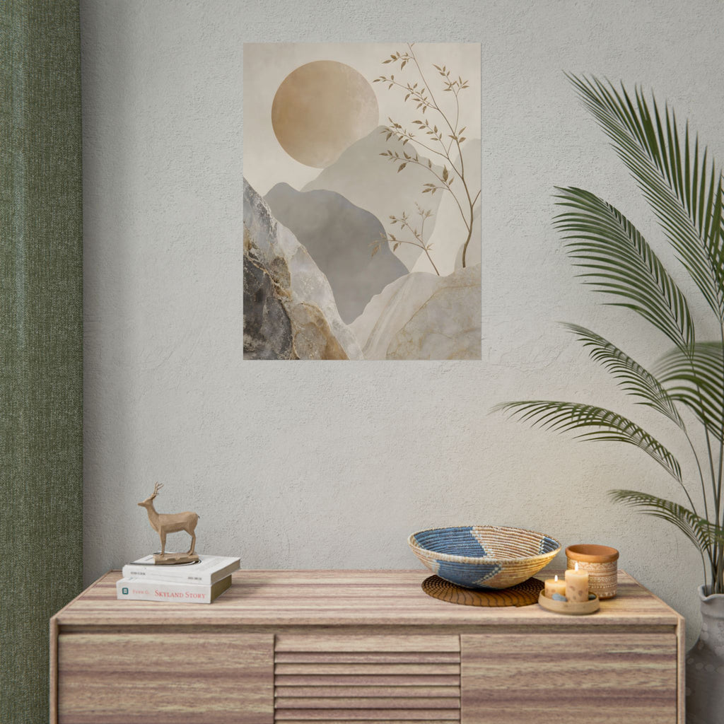 Neutral Minimalist Mountain Sun Rolled Poster