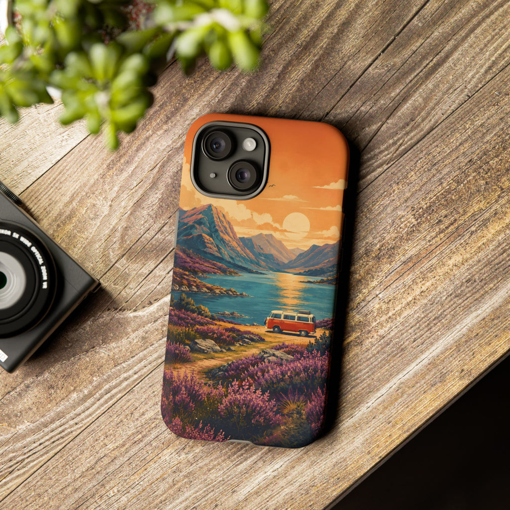 Highland Road Trip Phone Case – Scottish Loch Sunset & Heather Landscape
