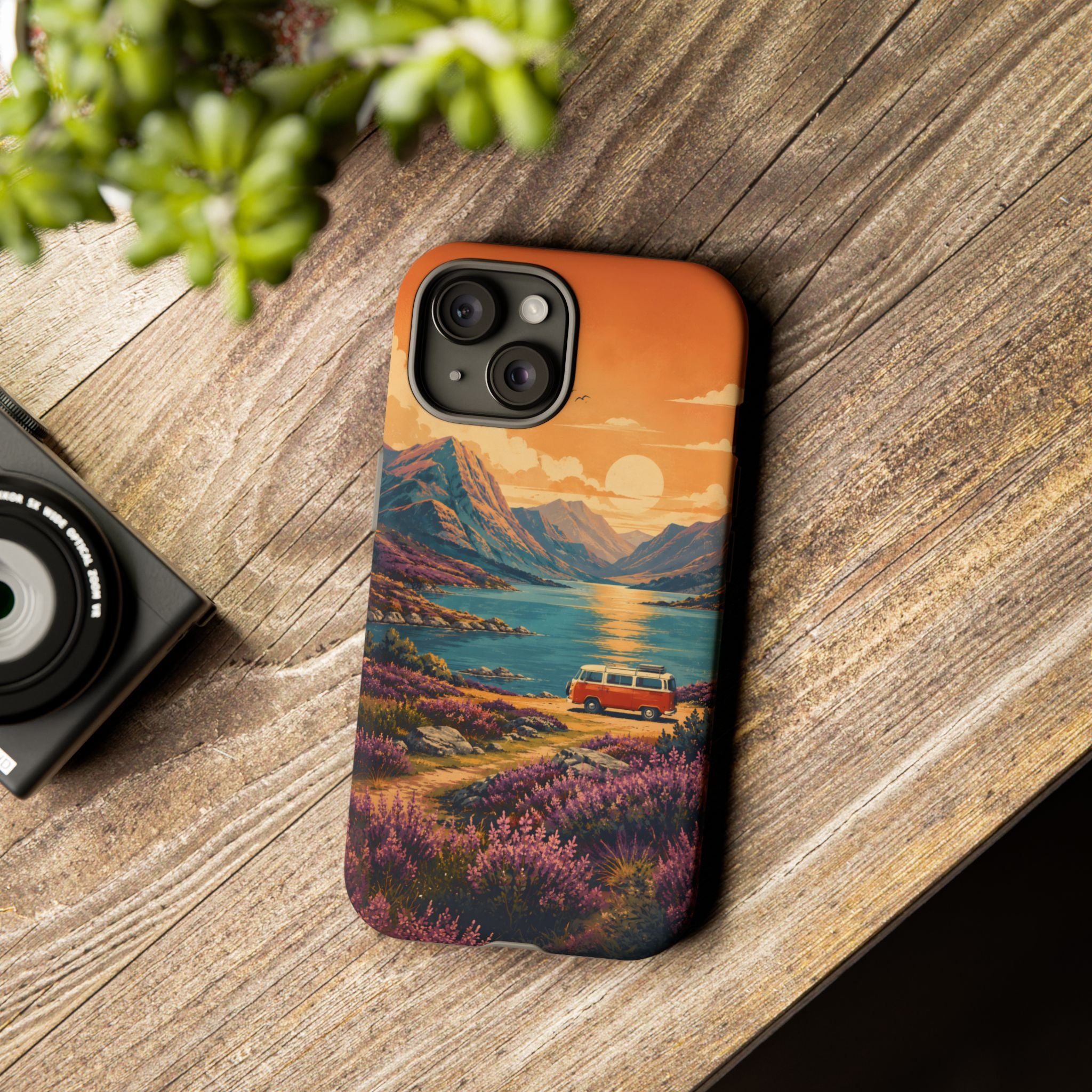 Highland Road Trip Phone Case – Scottish Loch Sunset & Heather Landscape