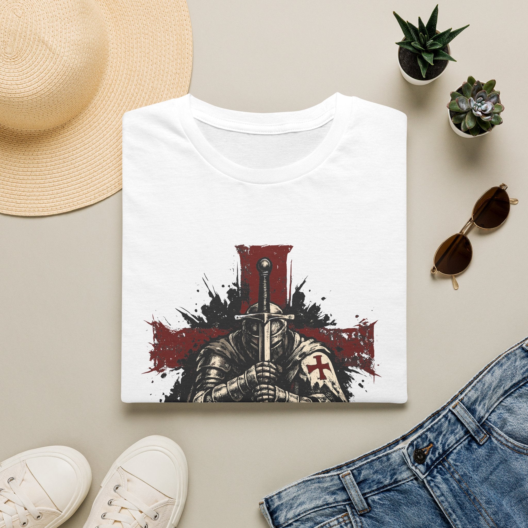 Crusader Knight T-Shirt — 'Stand Without Fear' Medieval Cross Graphic