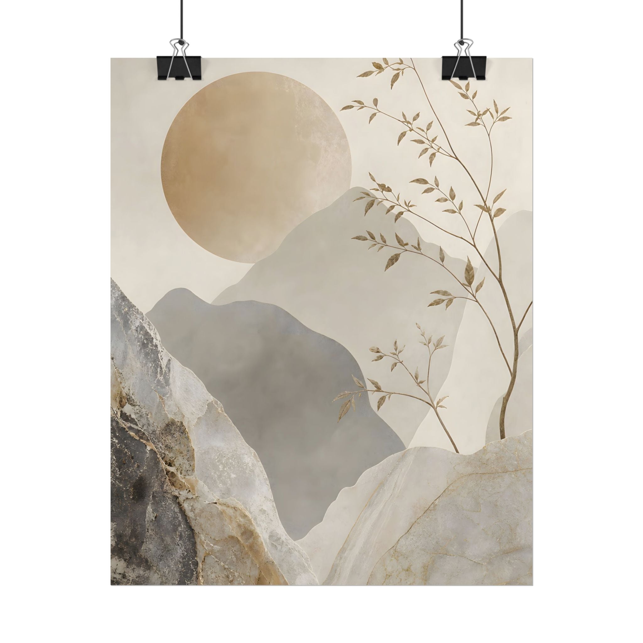 Neutral Minimalist Mountain Sun Rolled Poster