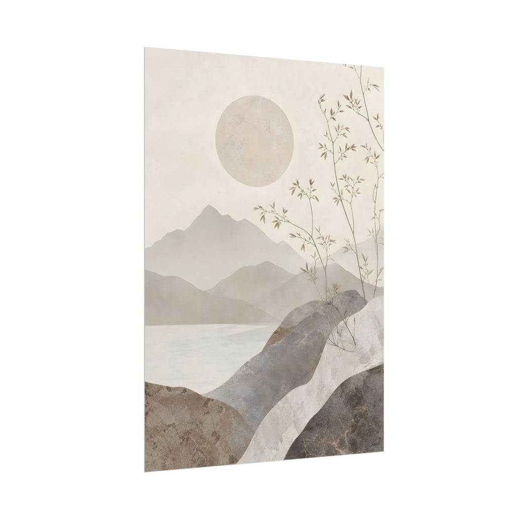 Rolled Poster — Serene Ink Mountain Landscape Wall Art